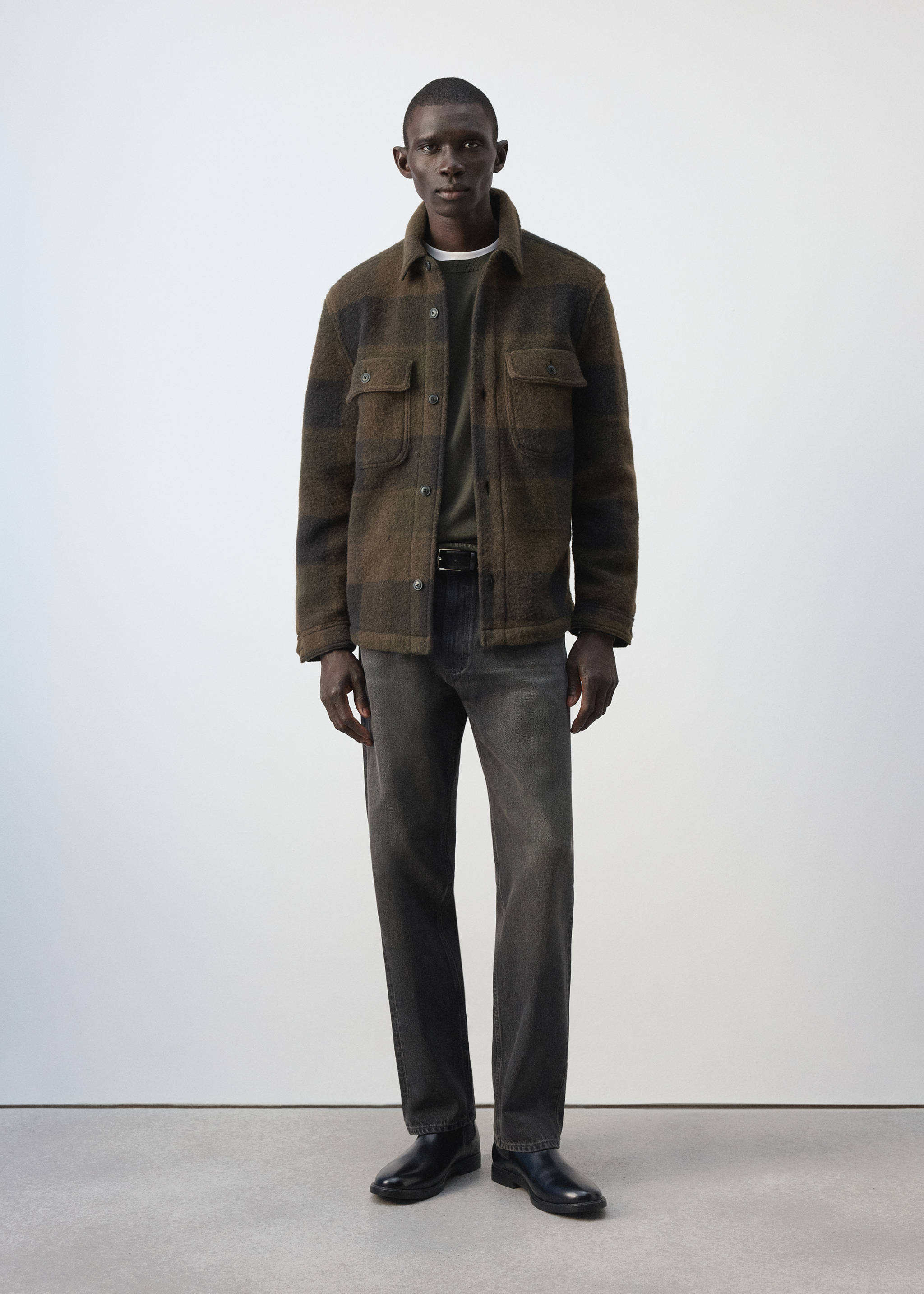 Check wool-blend overshirt - General plane