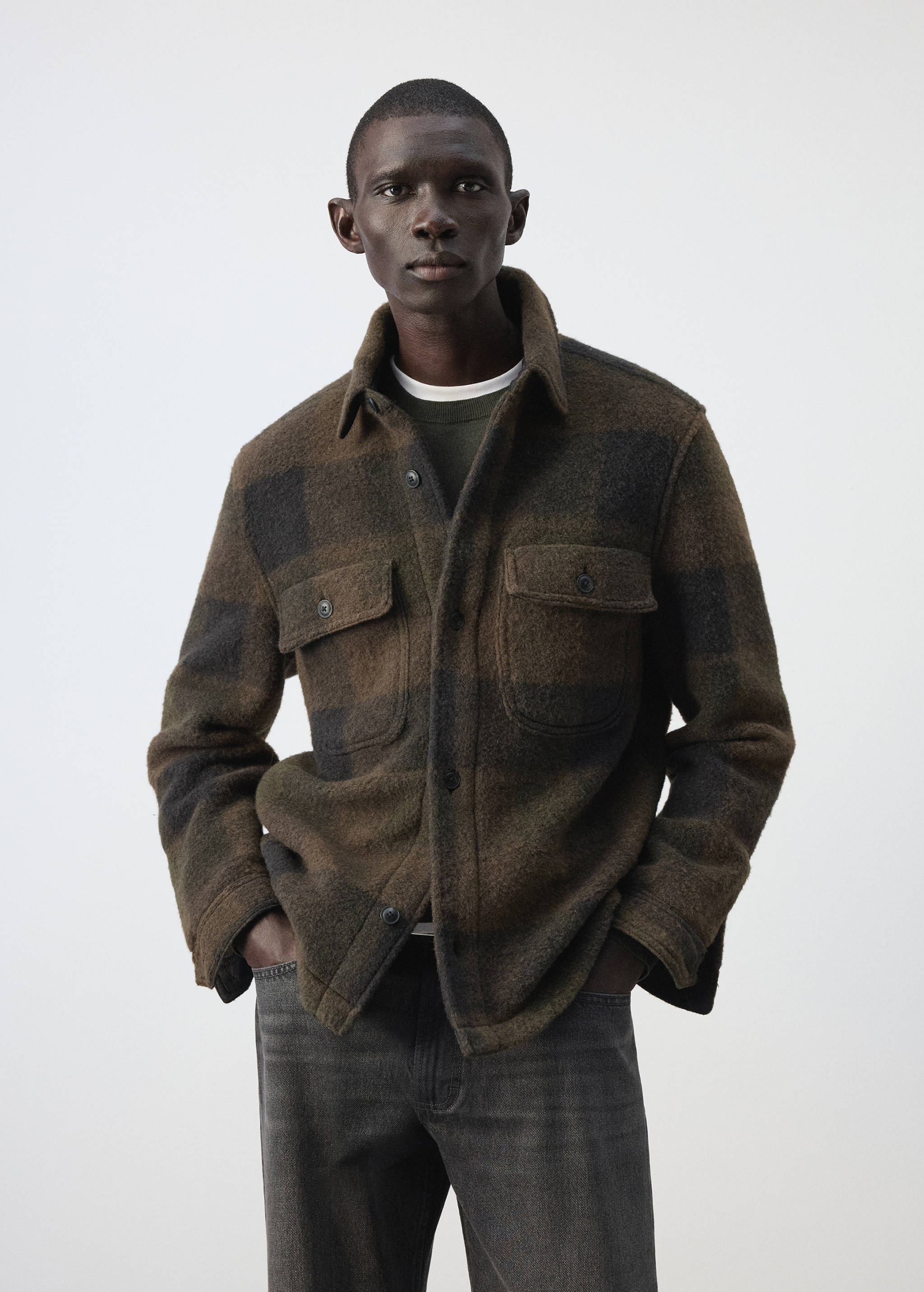 Check wool-blend overshirt - Medium plane