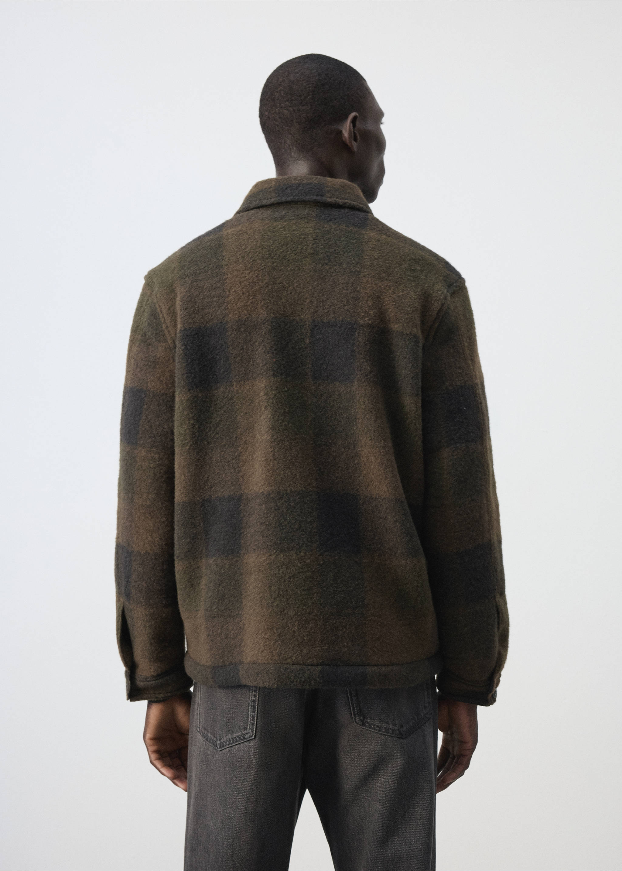 Check wool-blend overshirt - Reverse of the article, Khaki. Ref: 37077900-00.
