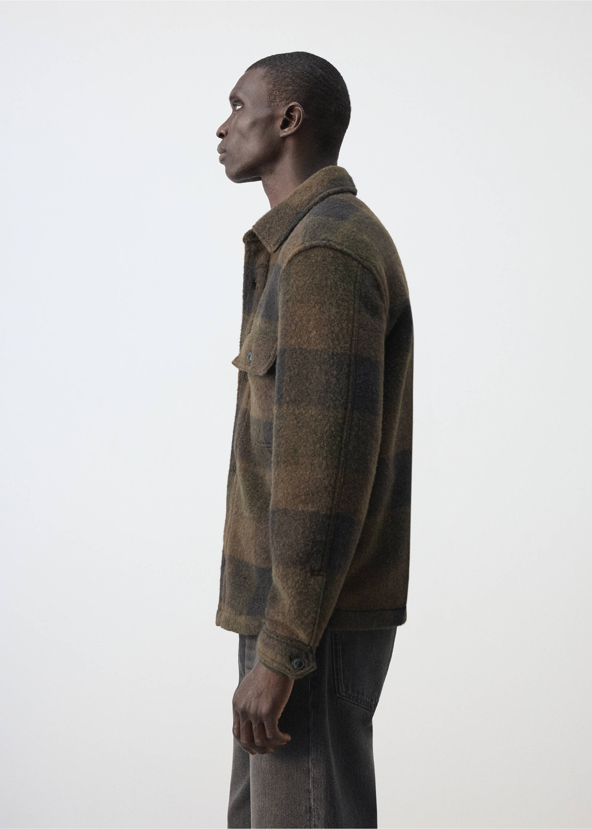 Check wool-blend overshirt - Details of the article 2, Khaki. Ref: 37077900-00.