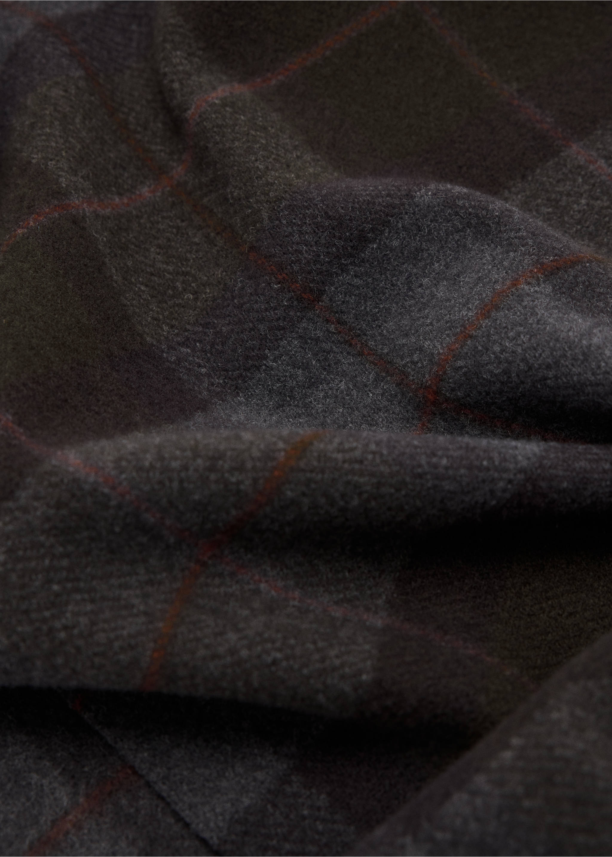 Checked scarf with fringed edges - Medium plane, Khaki. Ref: 37077902-00.