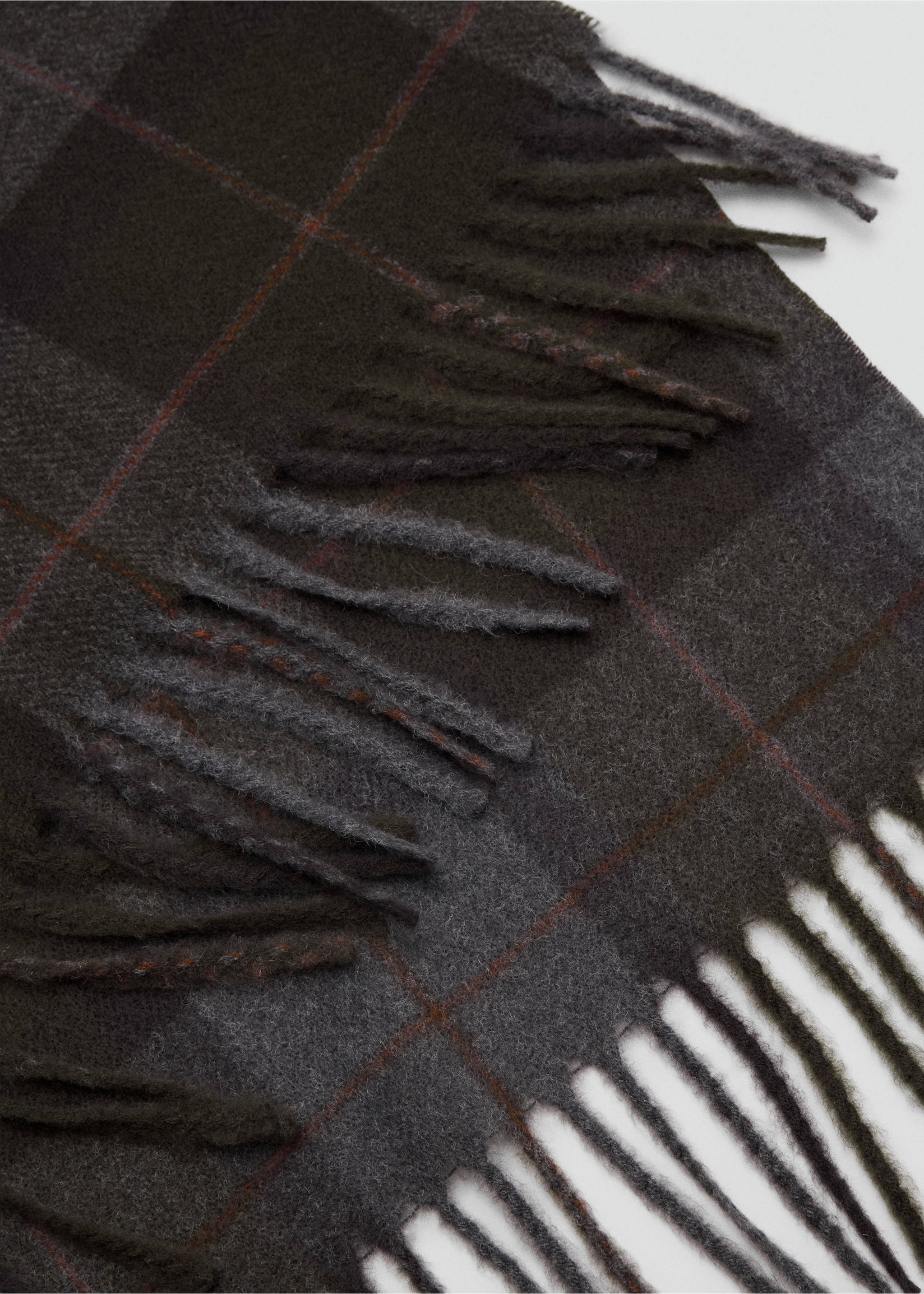 Checked scarf with fringed edges - Details of the article 1, Khaki. Ref: 37077902-00.