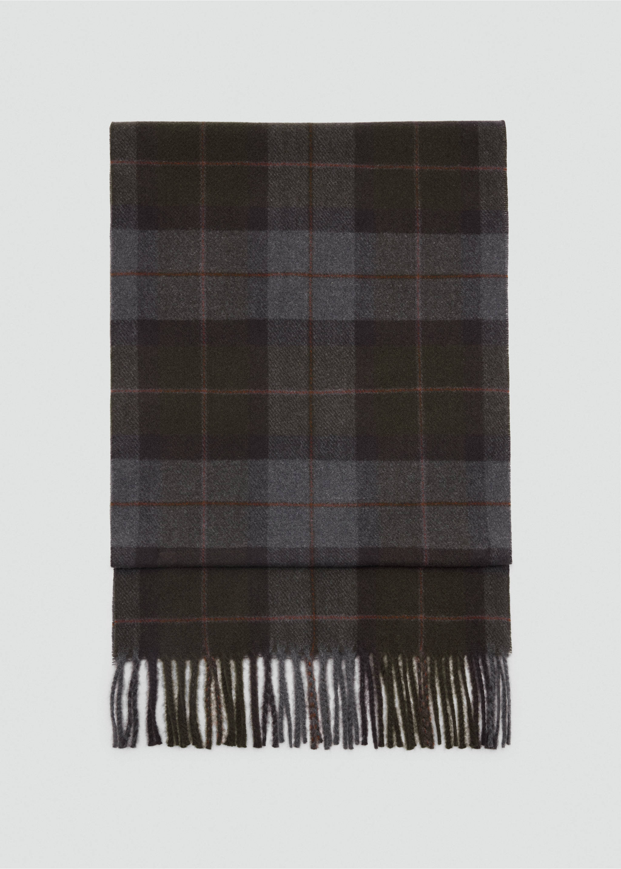 Checked scarf with fringed edges - Article without model, Khaki. Ref: 37077902-00.