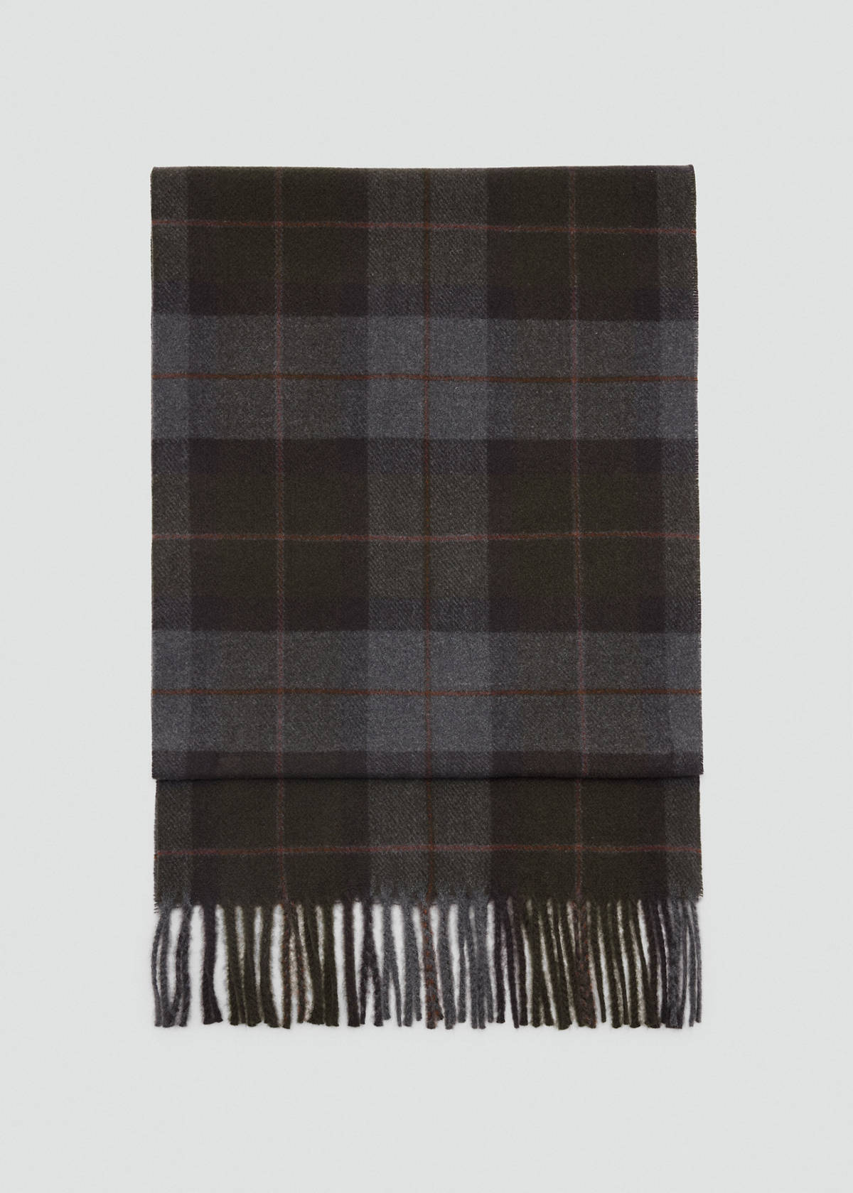 Checked scarf with fringed edges — Khaki