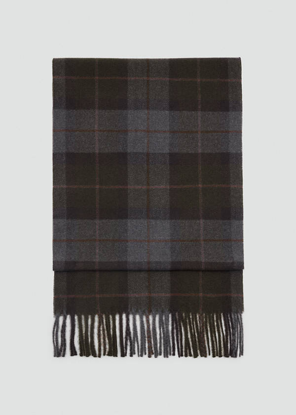Checked scarf with fringed edges — Khaki