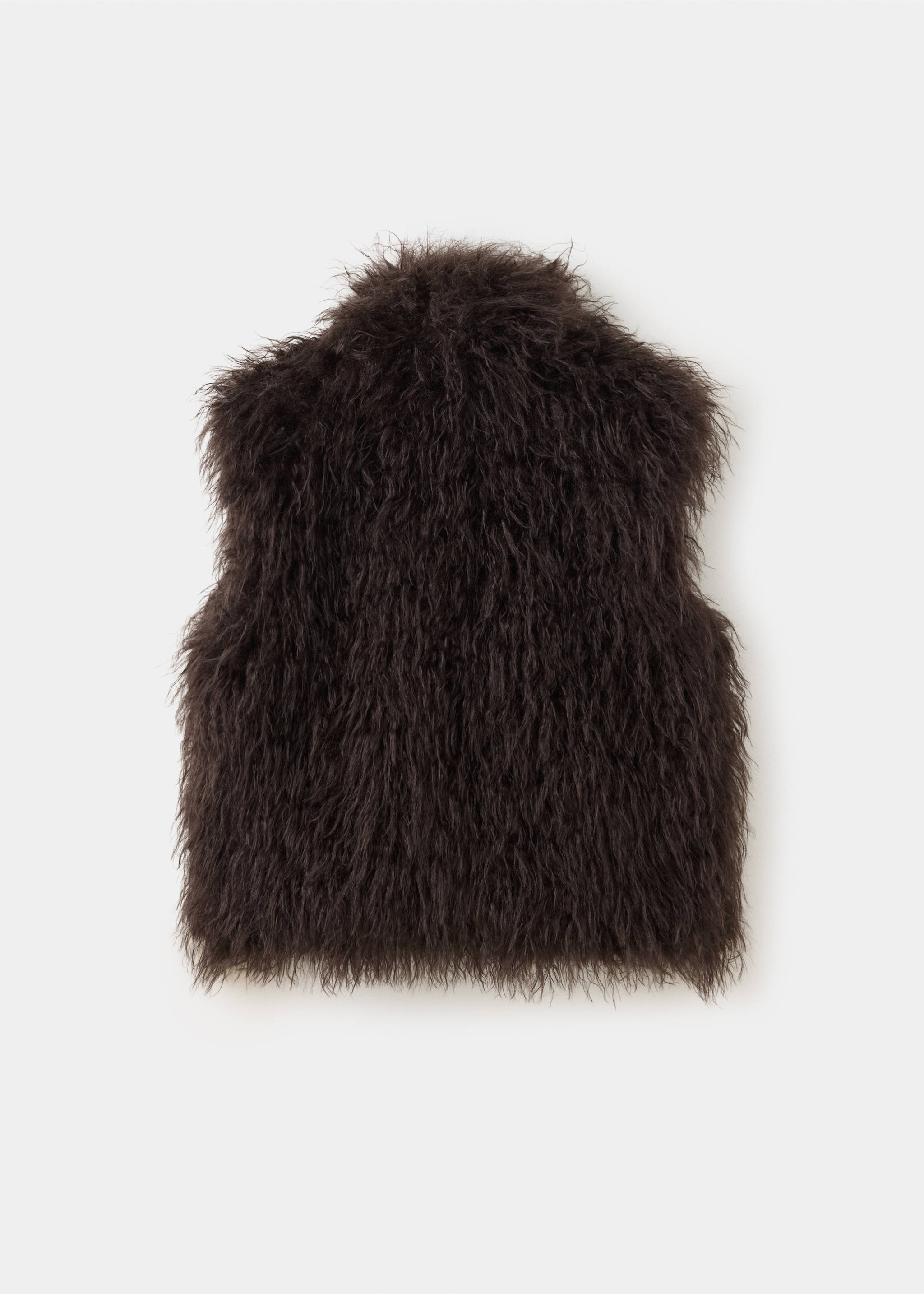 Dark brown faux-fur vest, back view., Chocolate. Ref: 37077904-00.