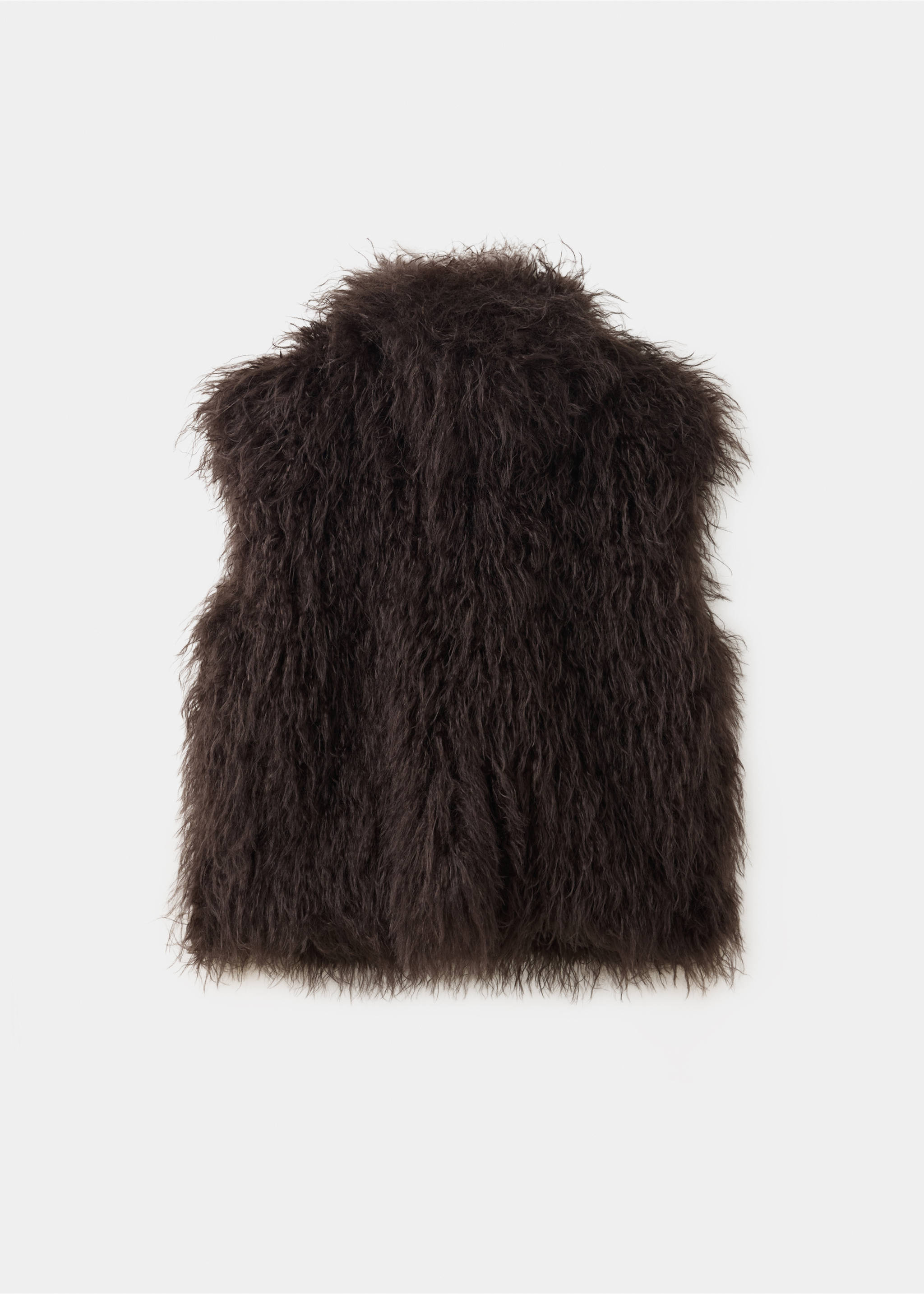 Dark brown faux-fur kids vest in a shaggy textured finish., Chocolate. Ref: 37077904-00.