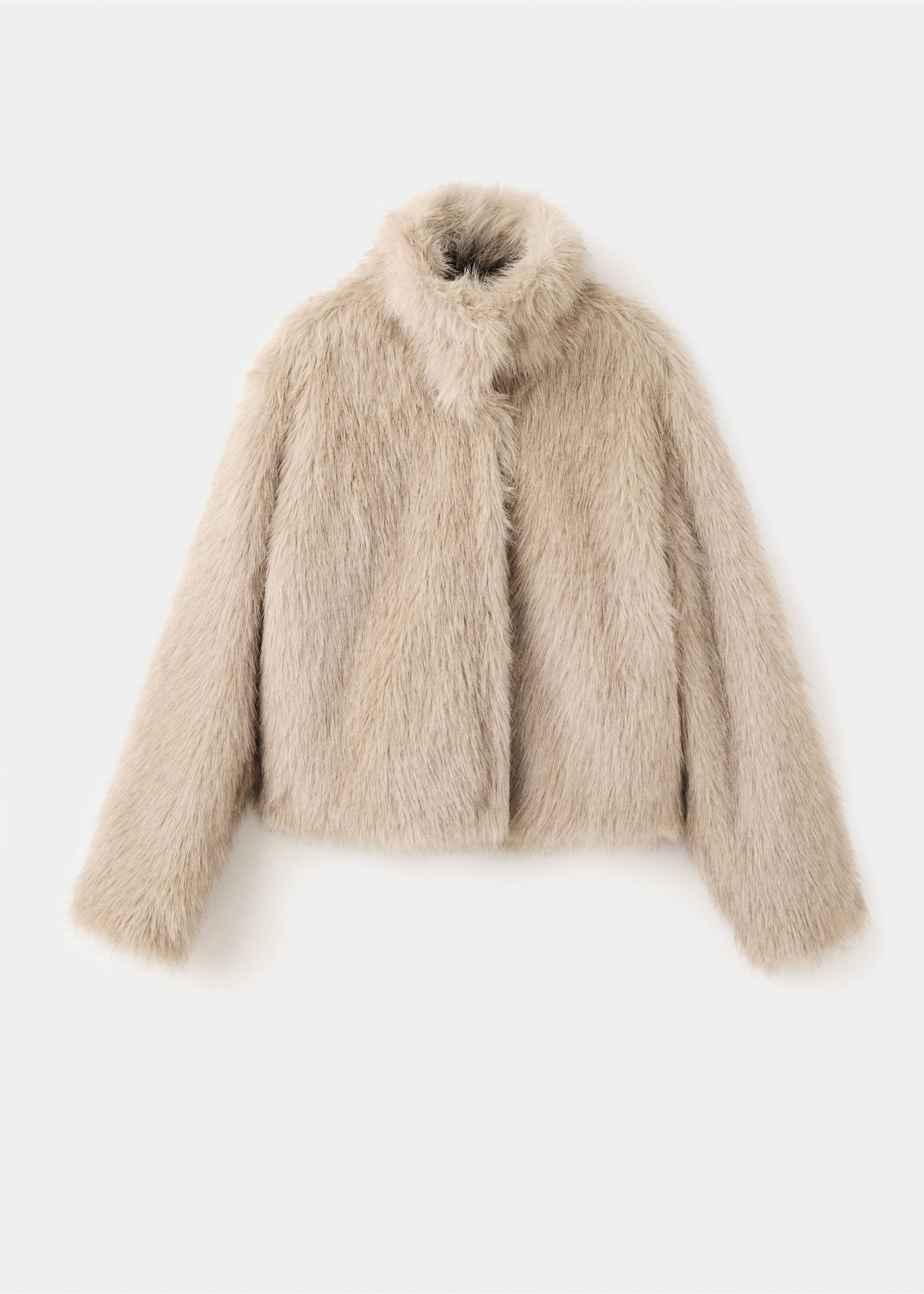 Beige short faux-fur coat with a high collar., Beige. Ref: 37077905-00.