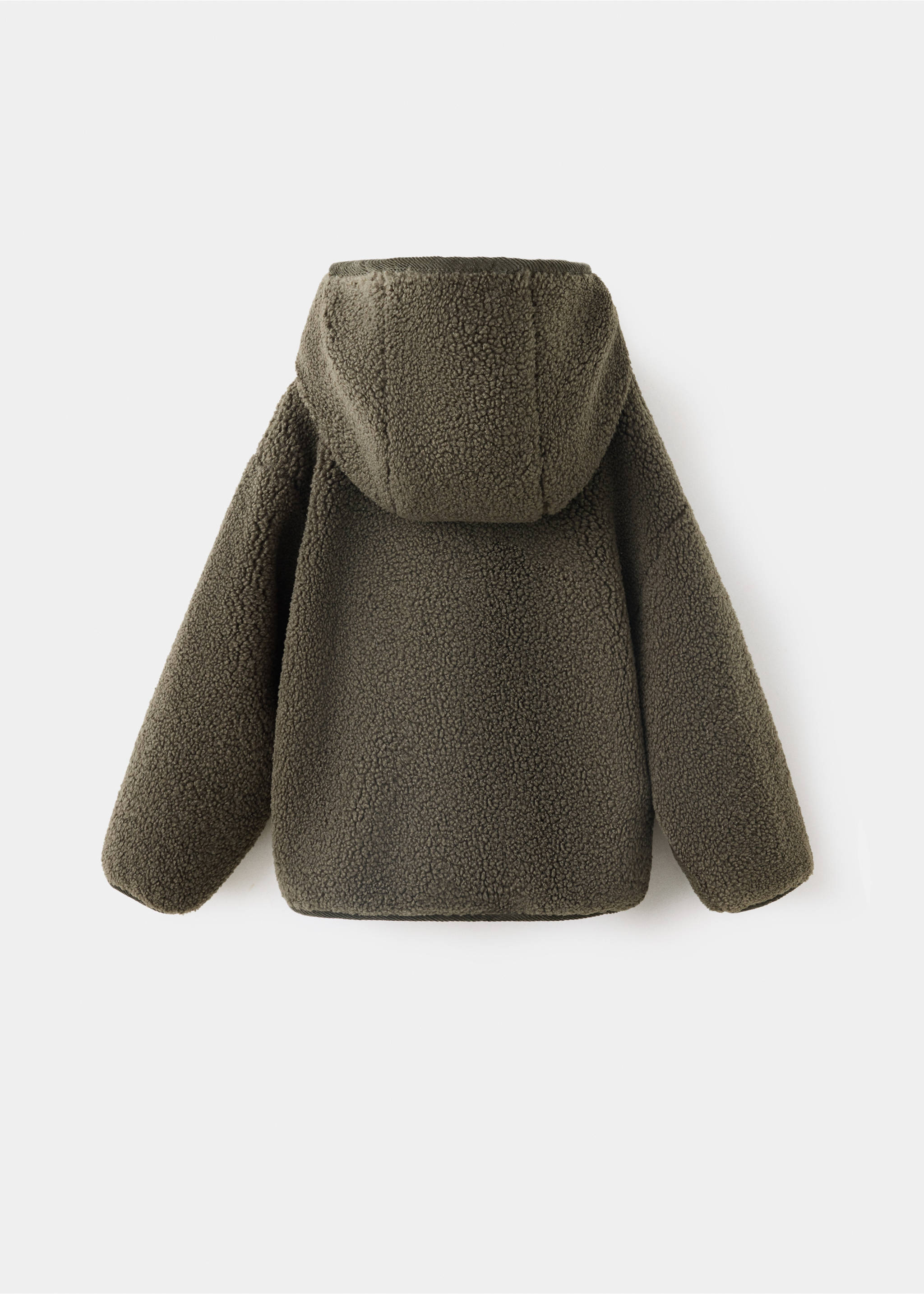 Olive green kids' faux-shearling hooded jacket, back view., Khaki. Ref: 37077907-00.