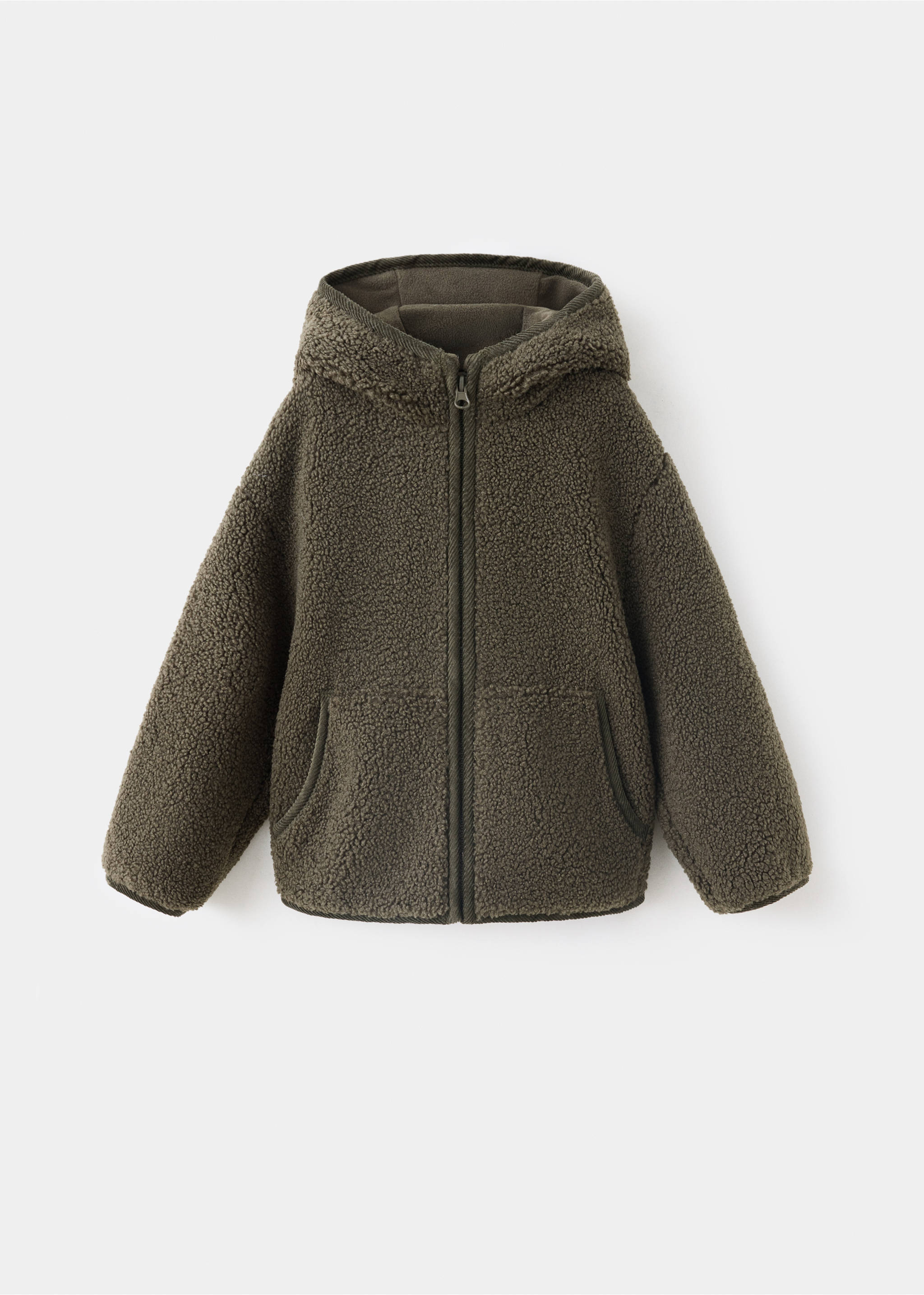 Olive green fleece zip-up hooded jacket for kids., Khaki. Ref: 37077907-00.