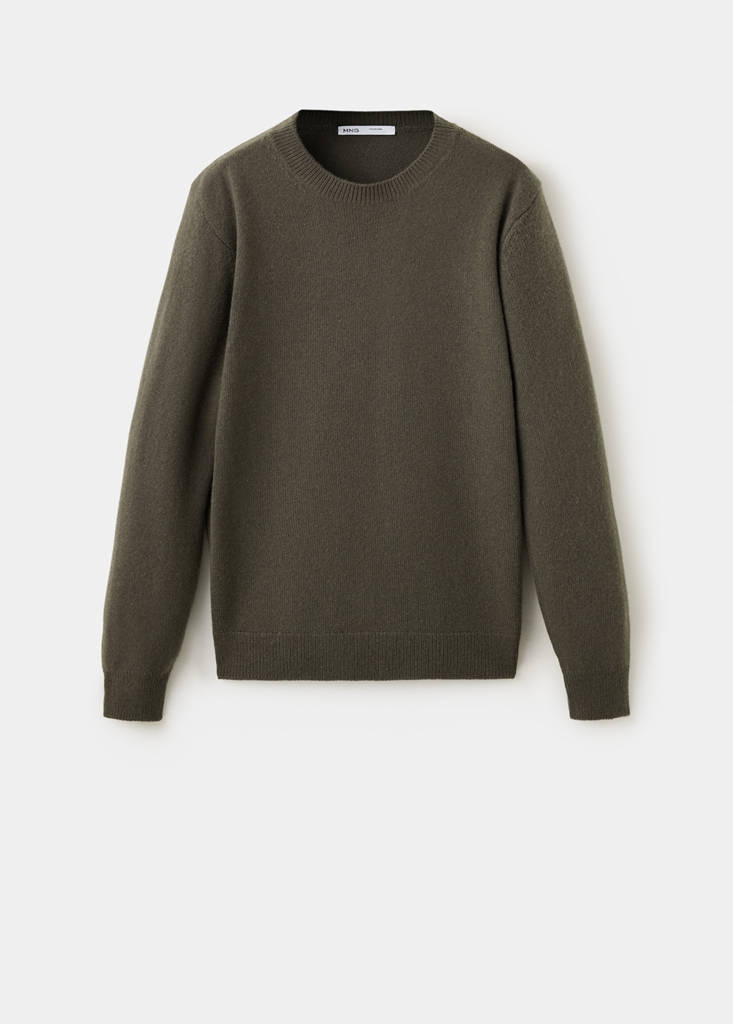 Sweter z dzianiny z mieszanki wełny czekoladowy - Mężczyzna - M - MANGO MAN
