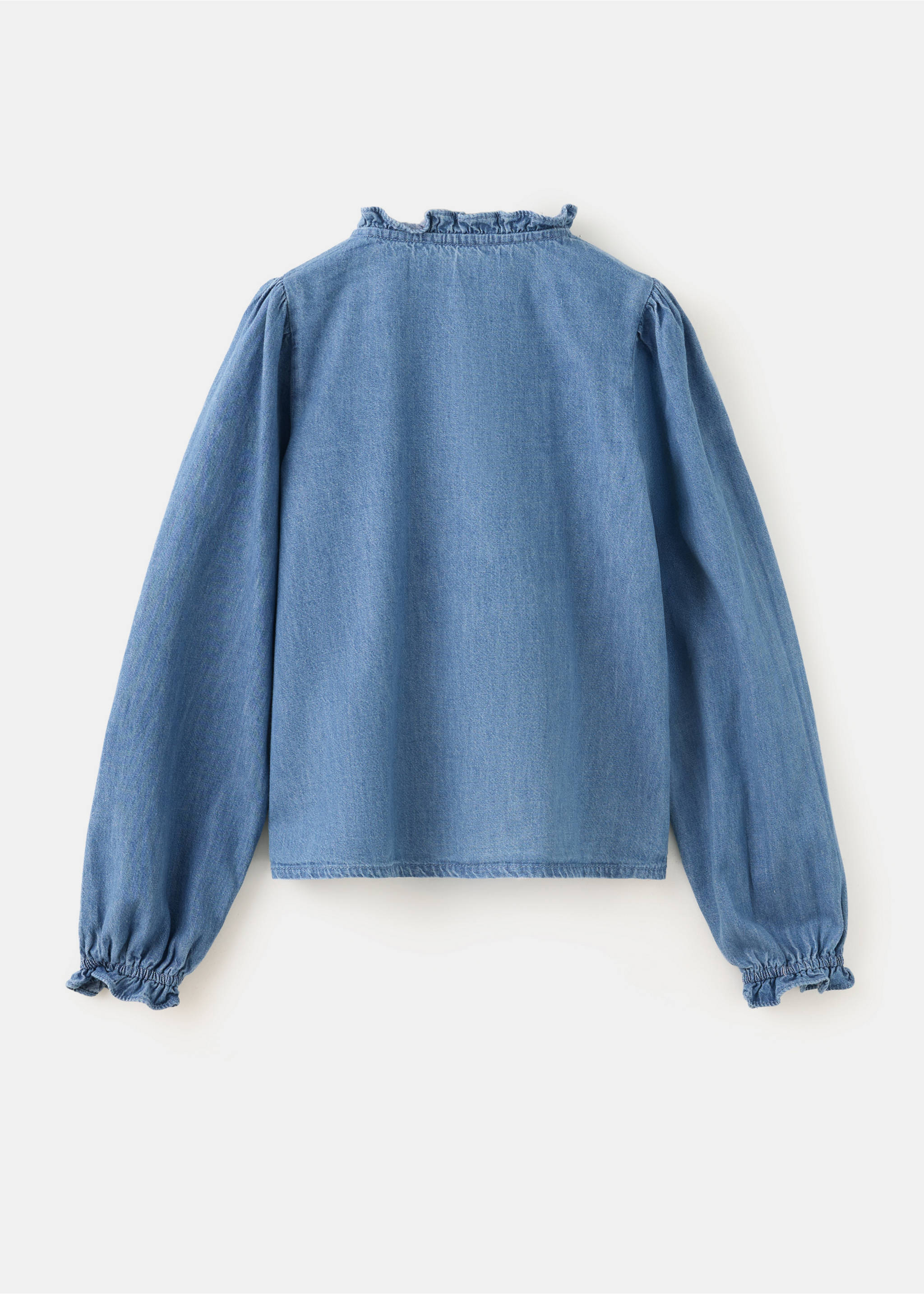 Chemise en denim à détails volantés - Verso de l’article, Bleu foncé. Ref: 37077909-00.