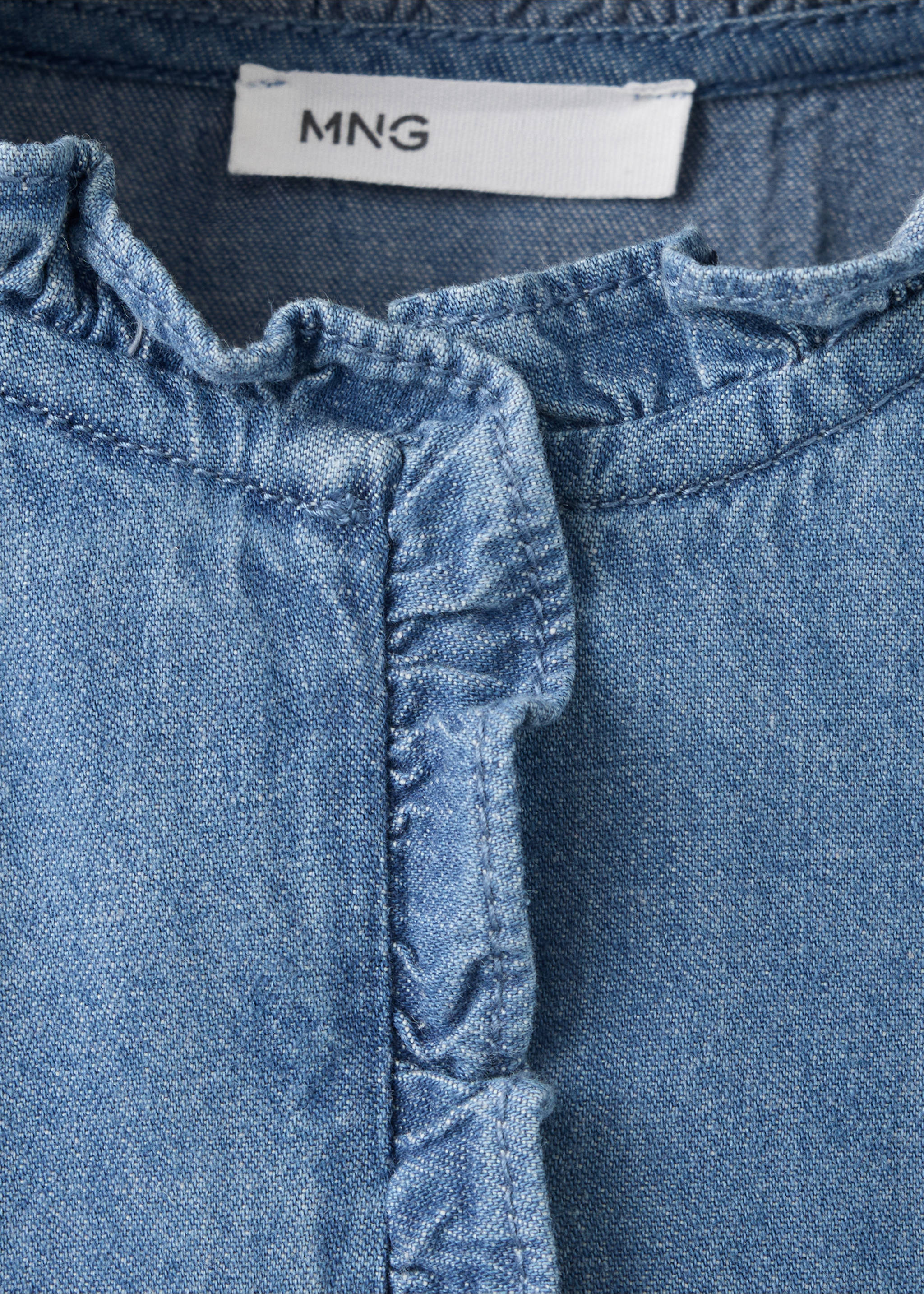 Chemise en denim à détails volantés - Détail de l'article 8, Bleu foncé. Ref: 37077909-00.