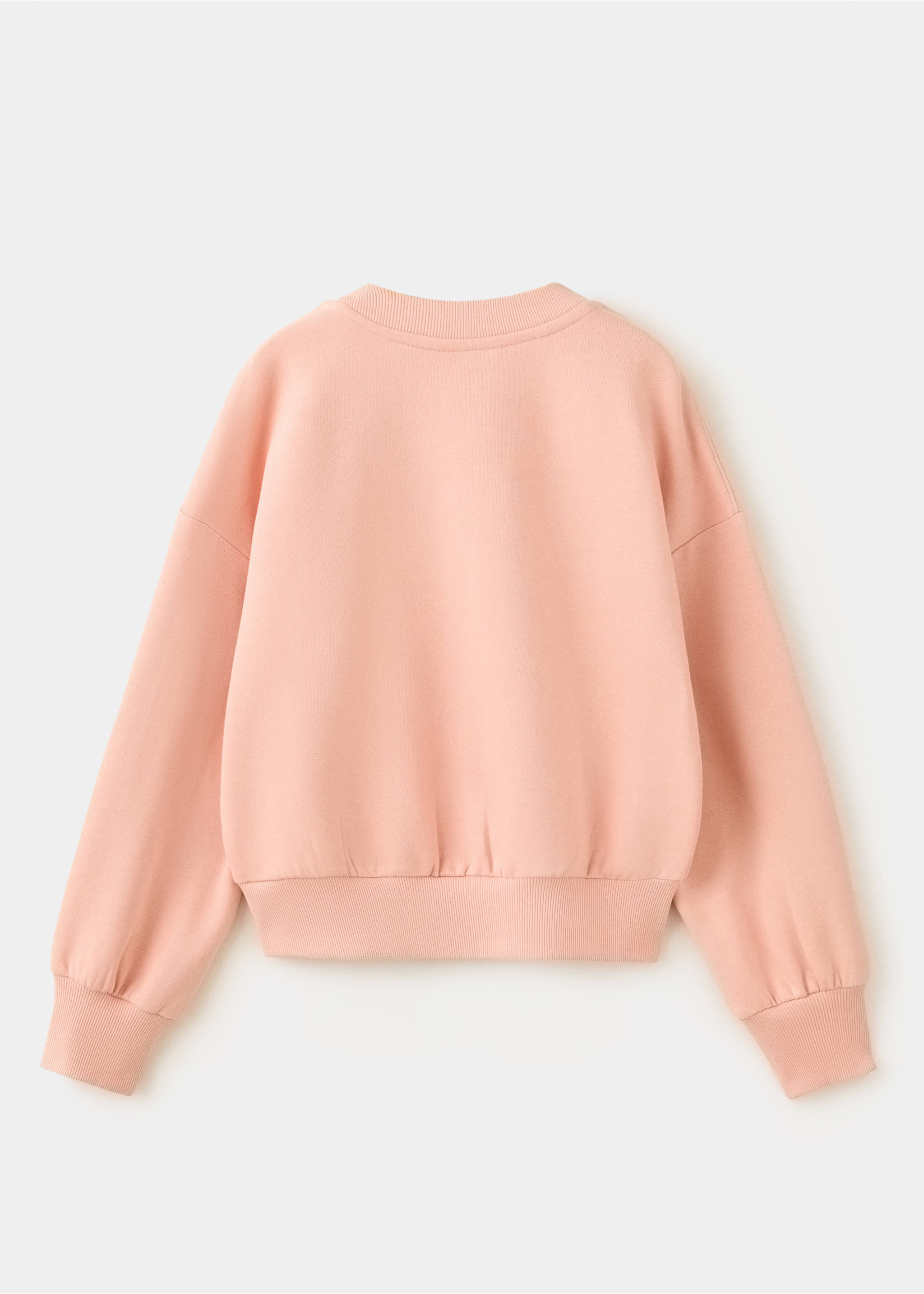 Sudadera infantil de color rosa, vista posterior, con cuello redondo y puños de canalé., Rosa. Ref: 37077910-00.