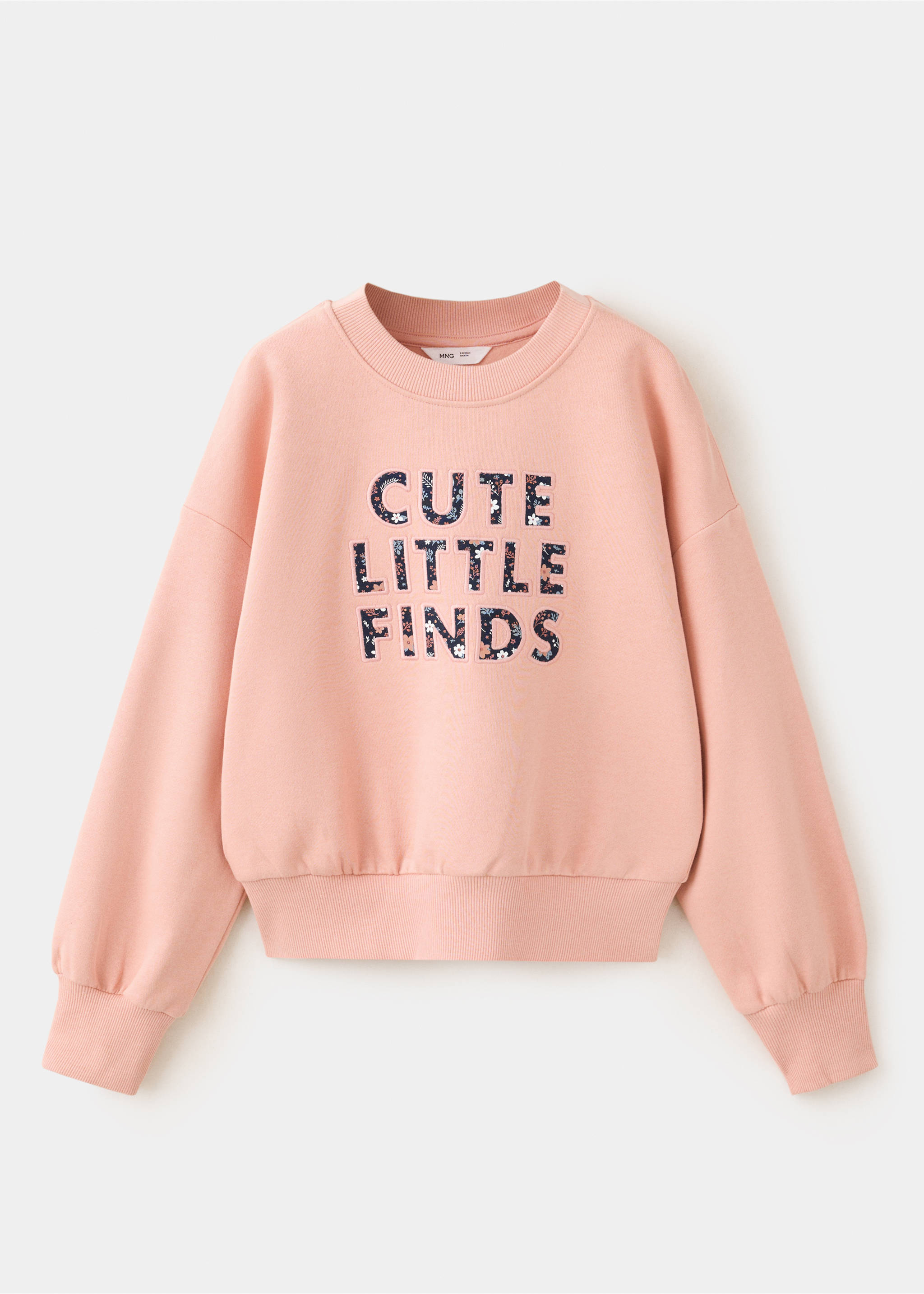 Sudadera rosa de infantes con cuello redondo y texto con estampado floral., Rosa. Ref: 37077910-00.
