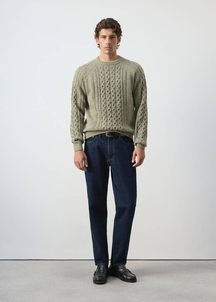 Sweter ścieg pleciony oliwkowozielony - Mężczyzna - L - MANGO MAN