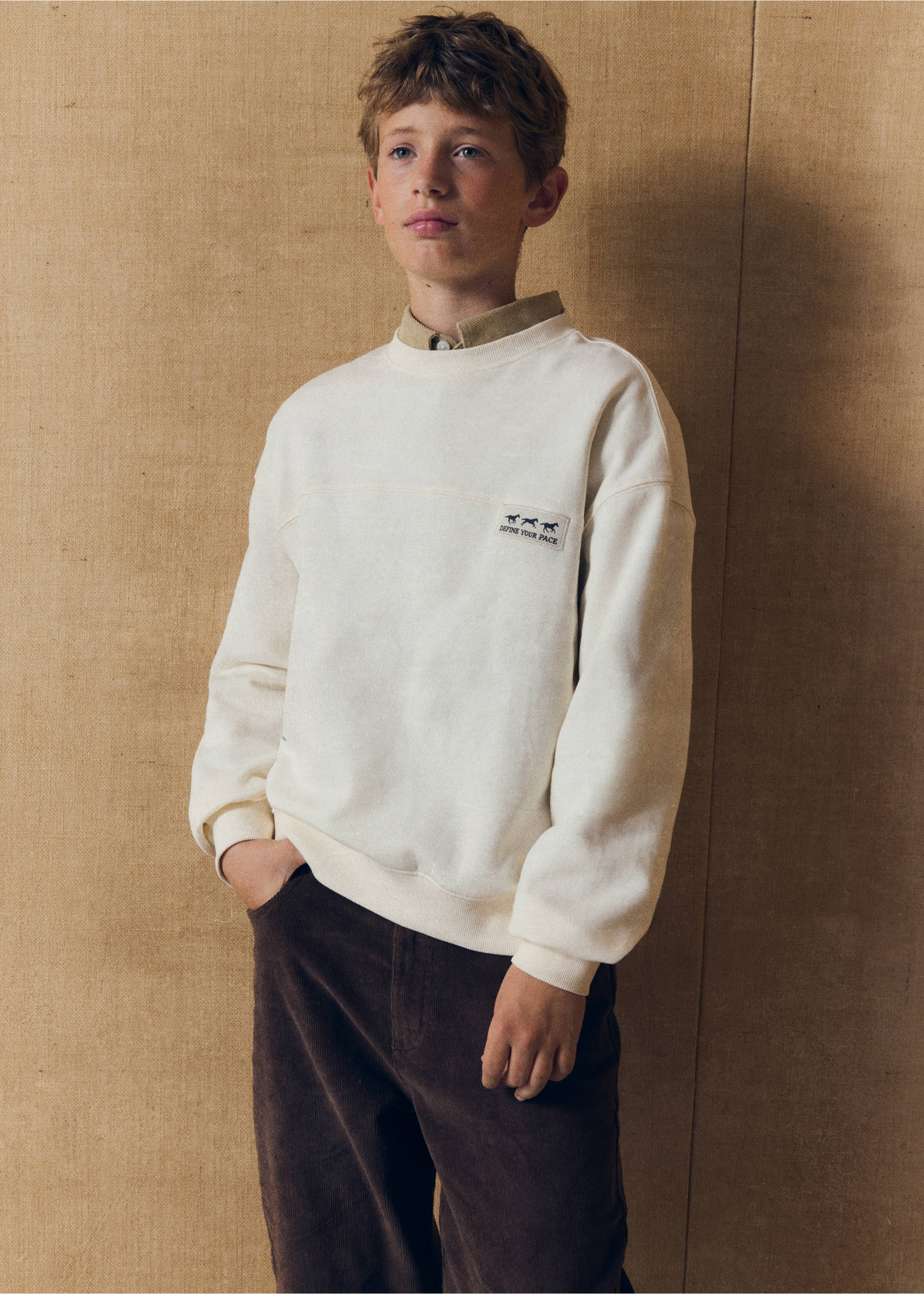 Gemustertes Oversized-Sweatshirt - Detail des Artikels 5, Cremeweiß. Ref: 37077913-00.