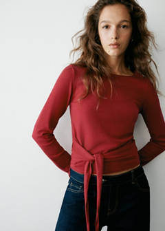 Knitted jumper with bow detail — Red 1
