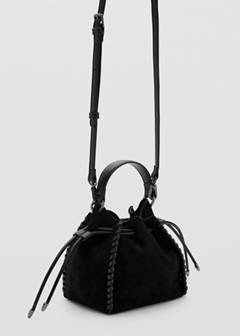 Suede bucket bag with braided detail — Black 4