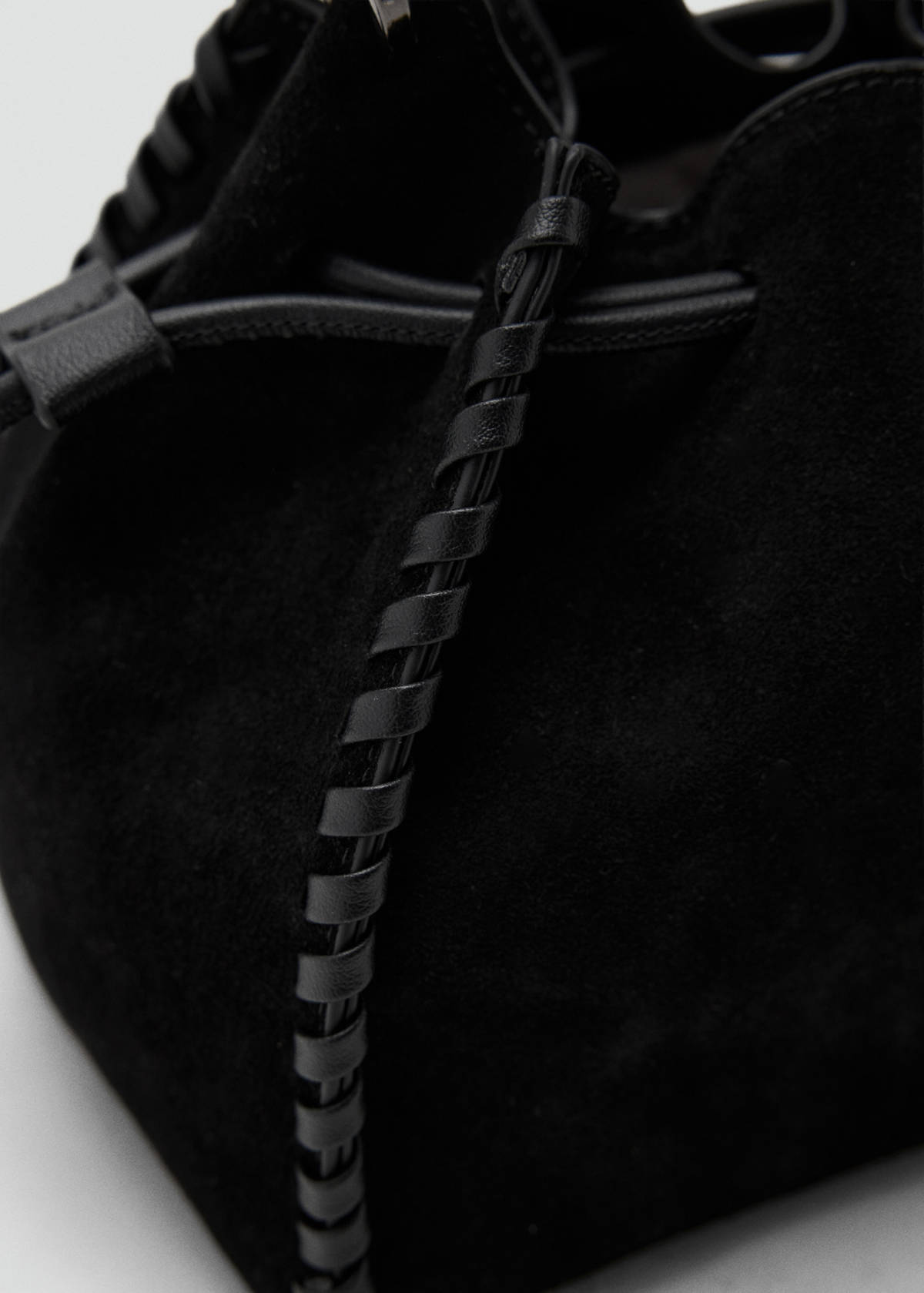 Suede bucket bag with braided detail — Black