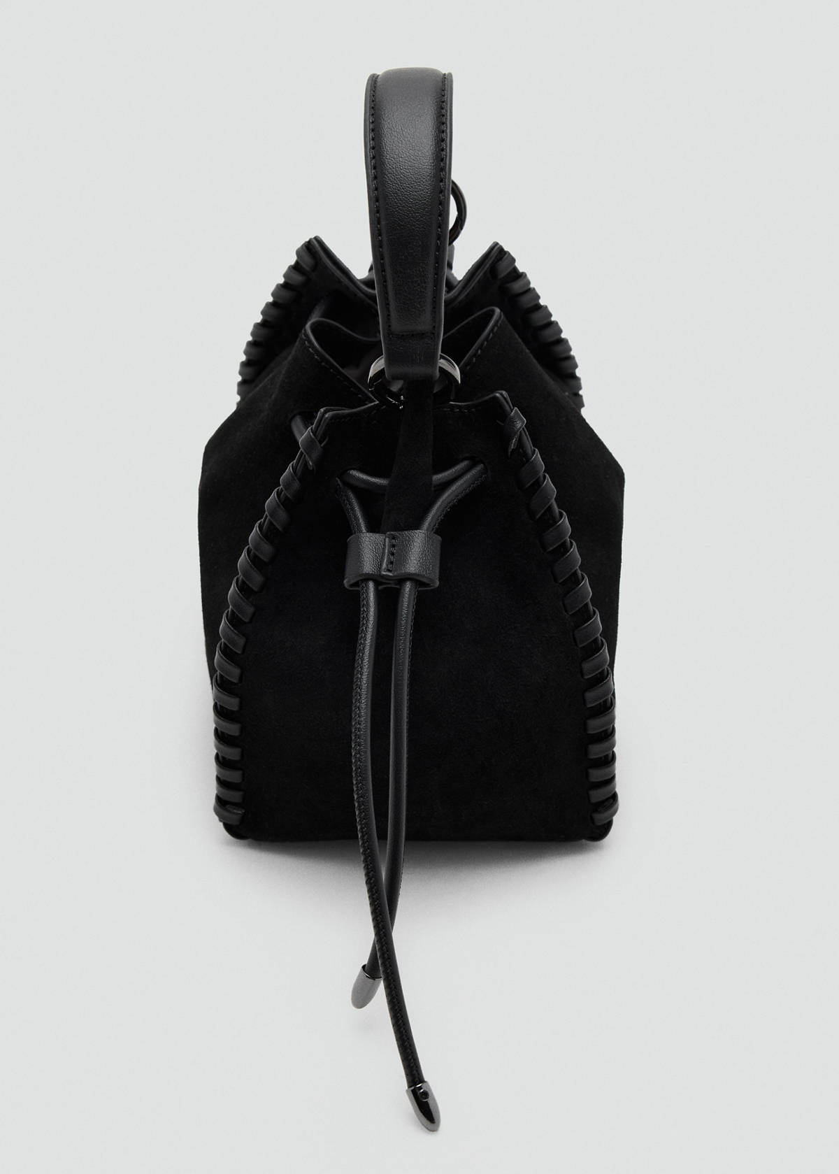 Suede bucket bag with braided detail — Black
