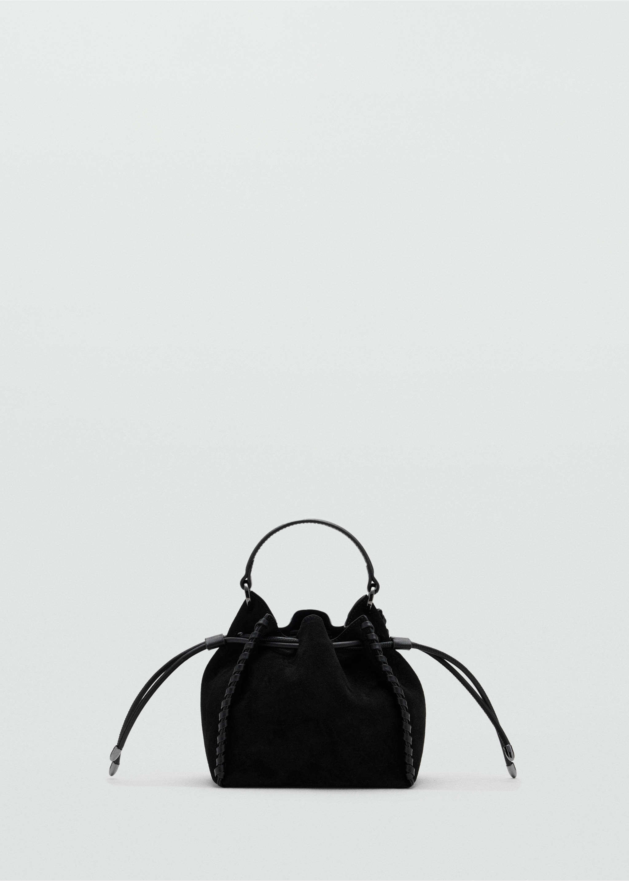 Black mini bag with a drawstring closure, top handle, and braided side trim., Black. Ref: 37077927-00.