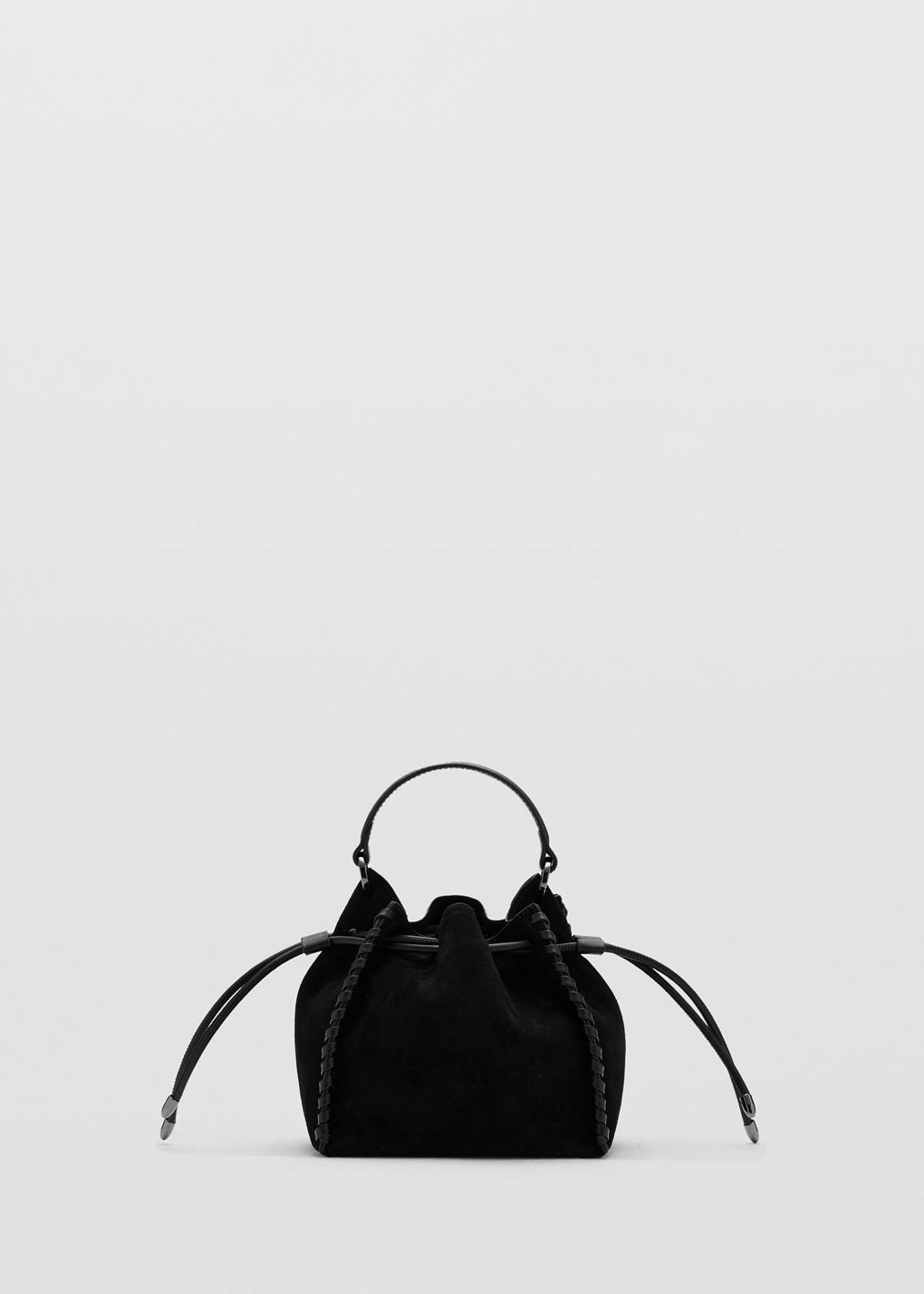 Suede bucket bag with braided detail — Black