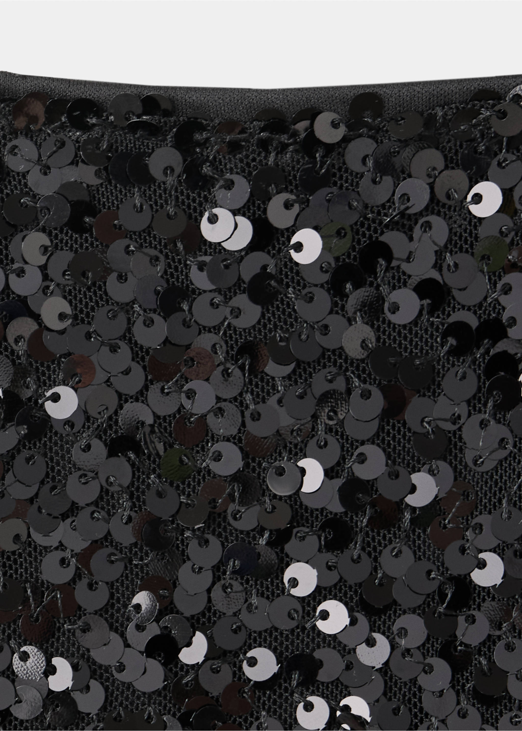 Close-up of black sequinned shorts fabric detail., Black. Ref: 37077929-00.
