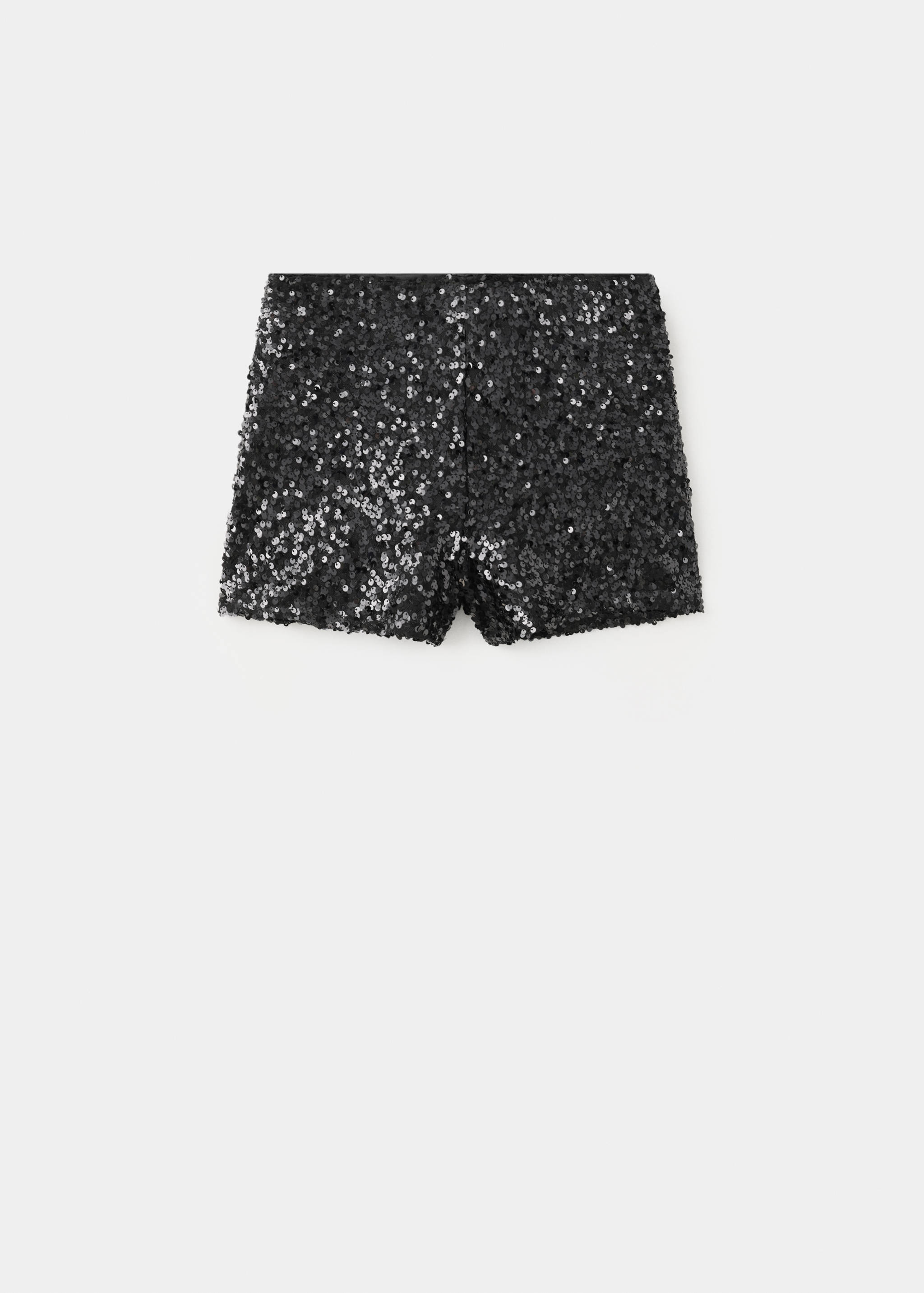 Black sequin shorts in a still life view.
