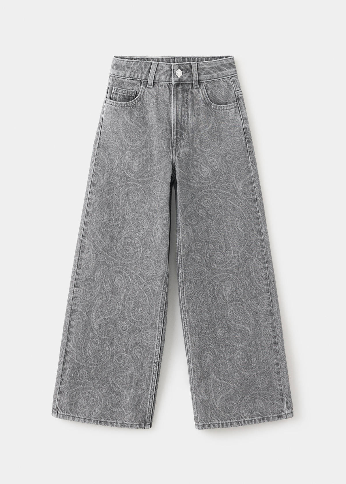Wide leg paisley-print jeans — Denim Grey