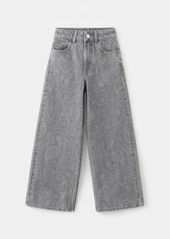 Wide leg paisley-print jeans — Denim Grey 2