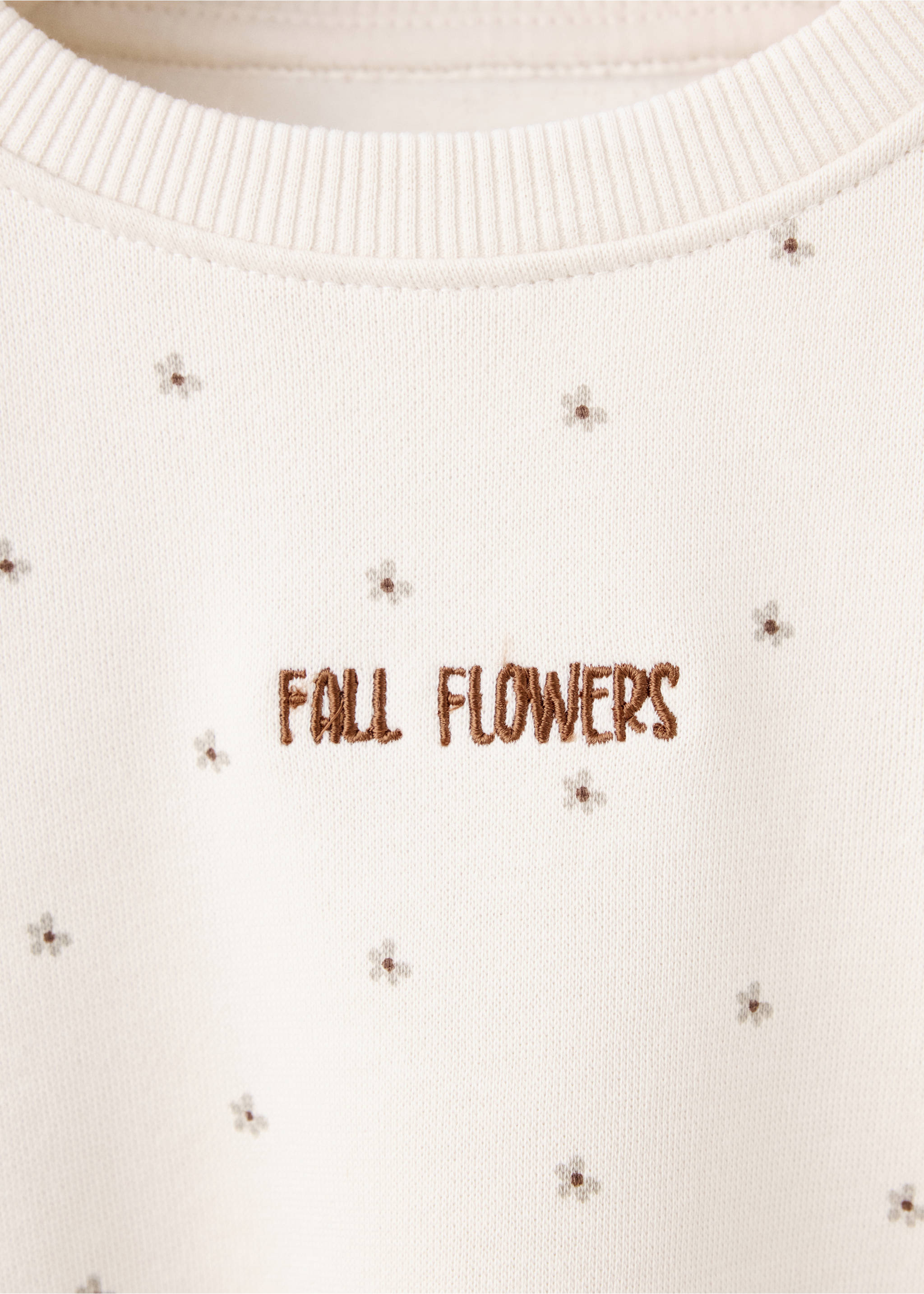Sweat-shirt à fleurs avec détail brodé - Détail de l'article 8, Blanc cassé. Ref: 37077933-00.