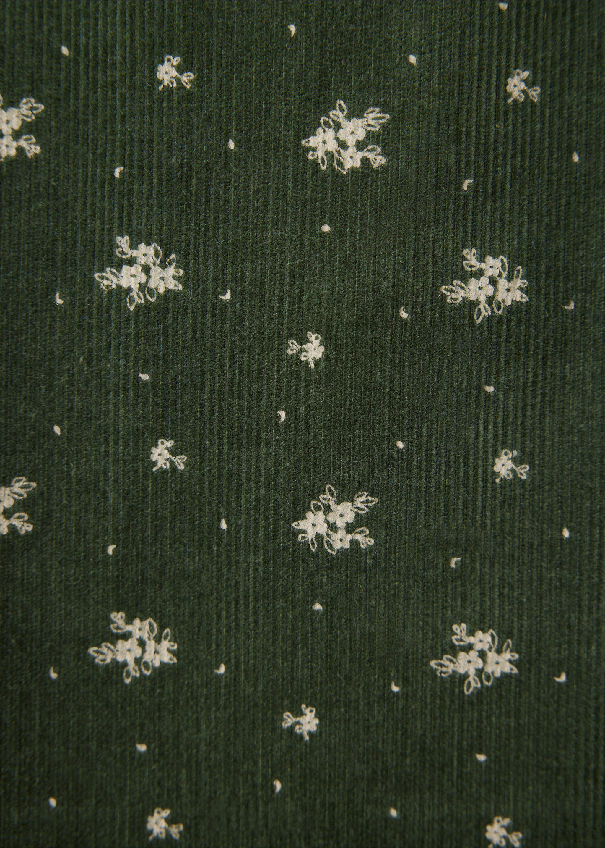 Dark green corduroy fabric with white floral embroidery., Khaki. Ref: 37077934-00.