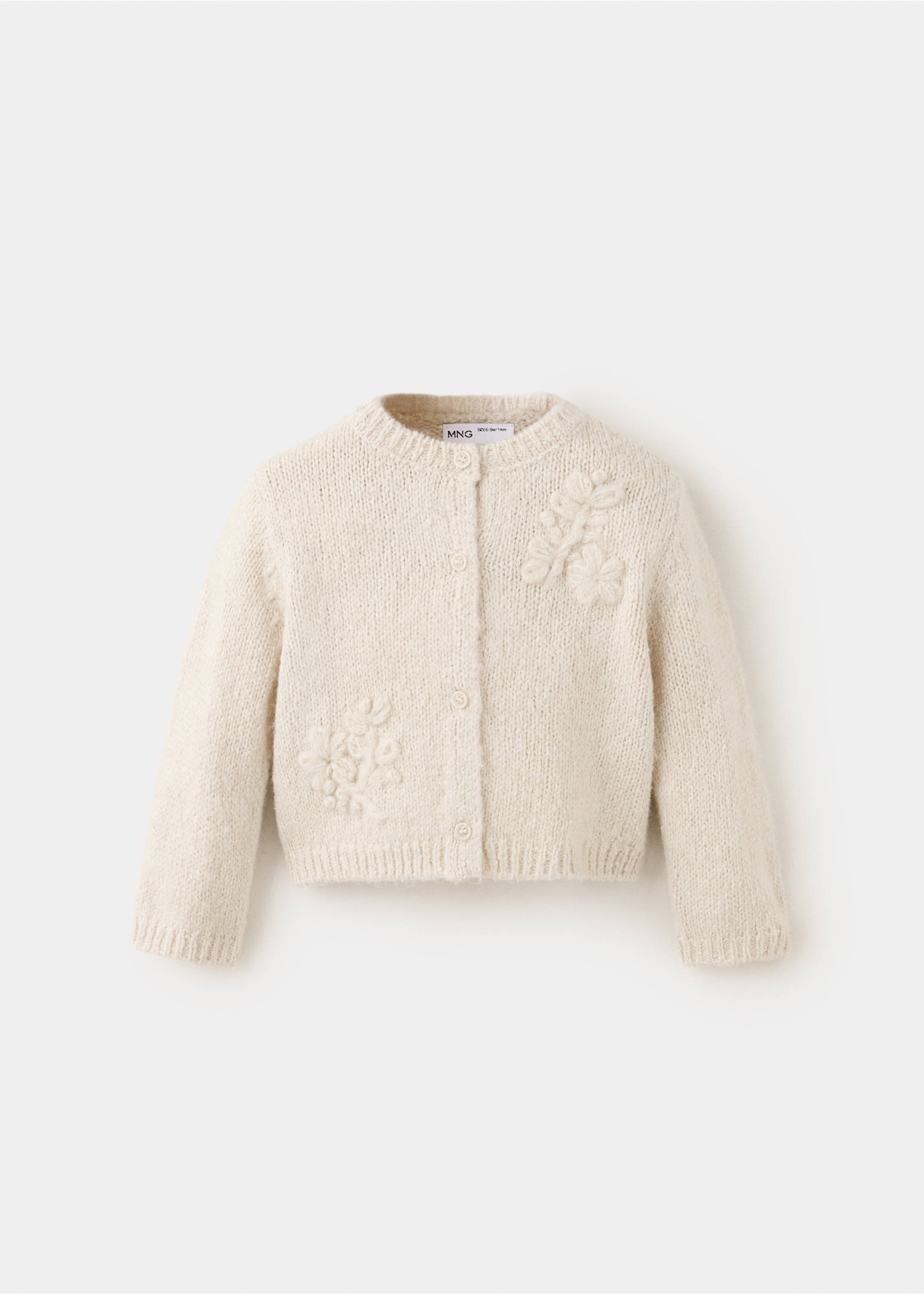 Floral print baby cardigan with red velvet trim and ruffles., Ivory White. Ref: 37077935-00.