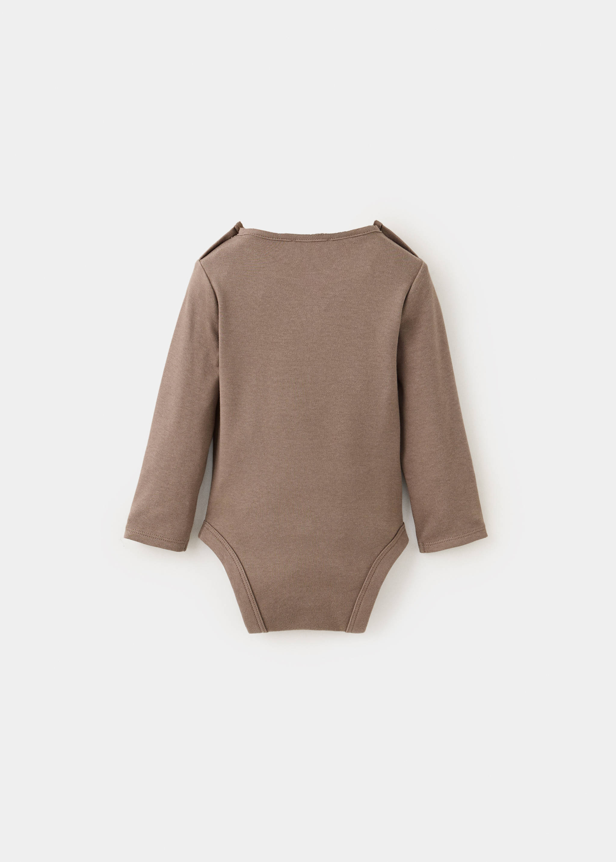 Brown long-sleeved baby body, back view.