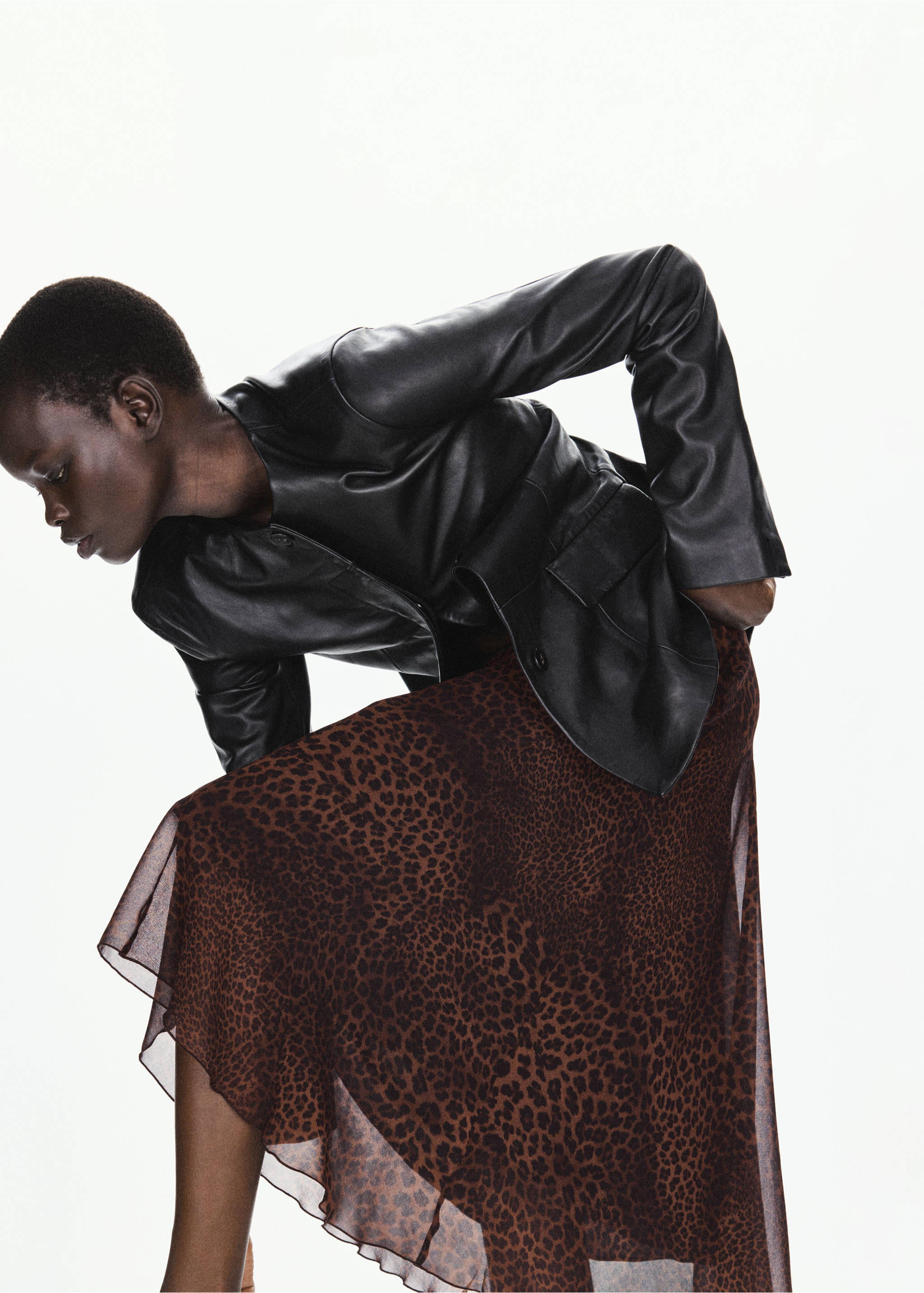 Asymmetric leopard-print skirt - Details of the article 1, Brown. Ref: 37077940-00.