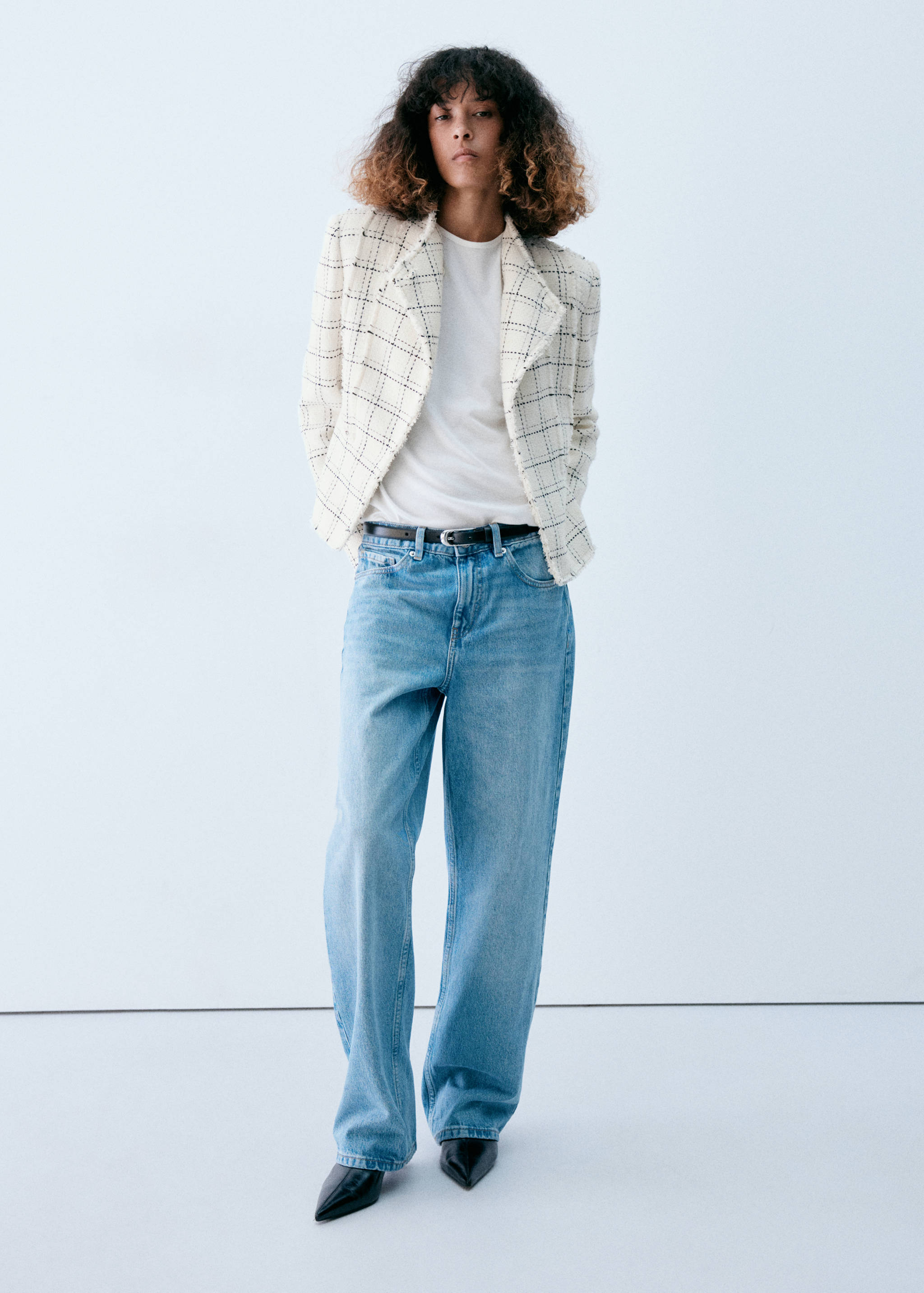 Checkered Jacket with Tweed Collar - General plane