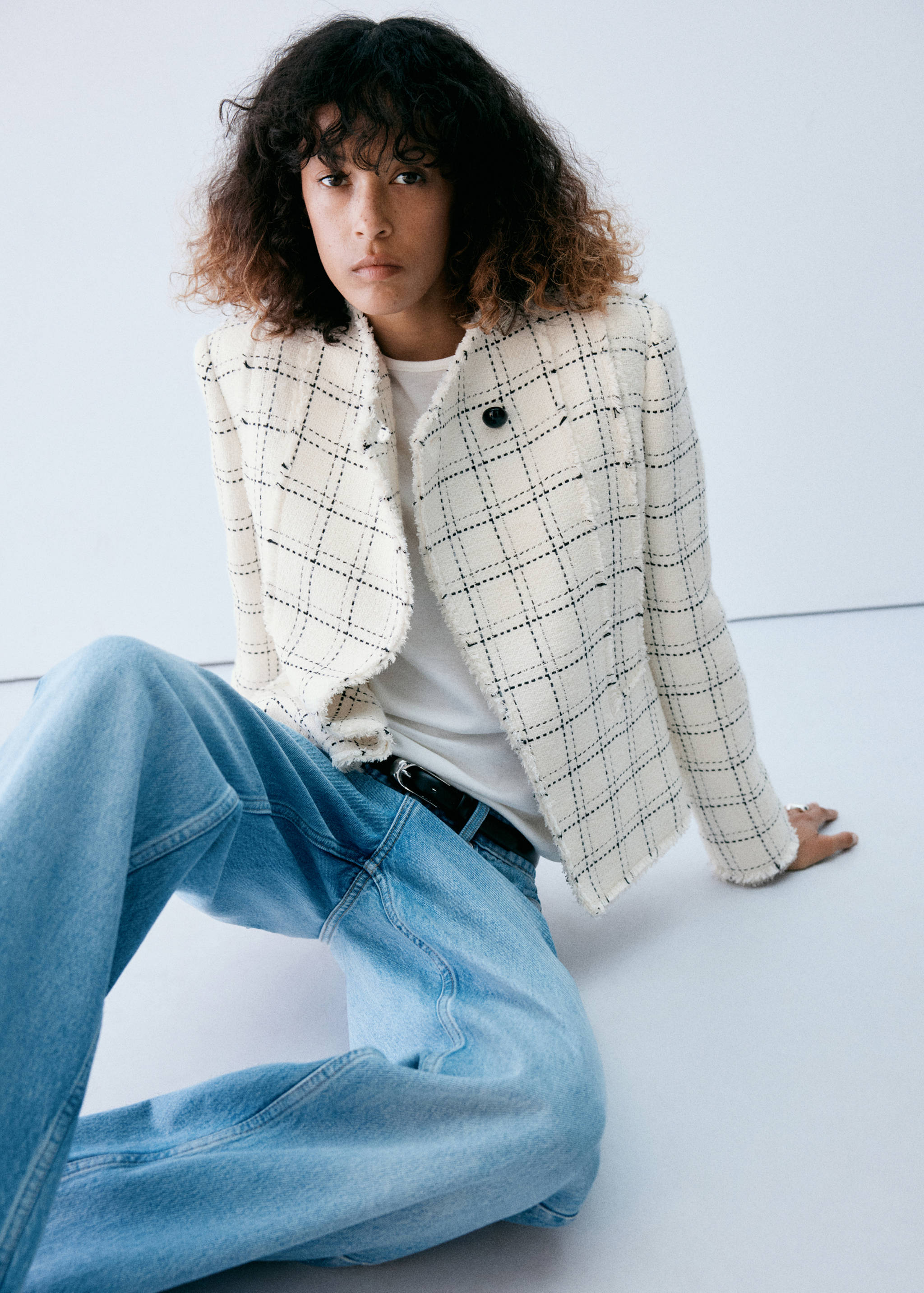 Checkered Jacket with Tweed Collar - Medium plane
