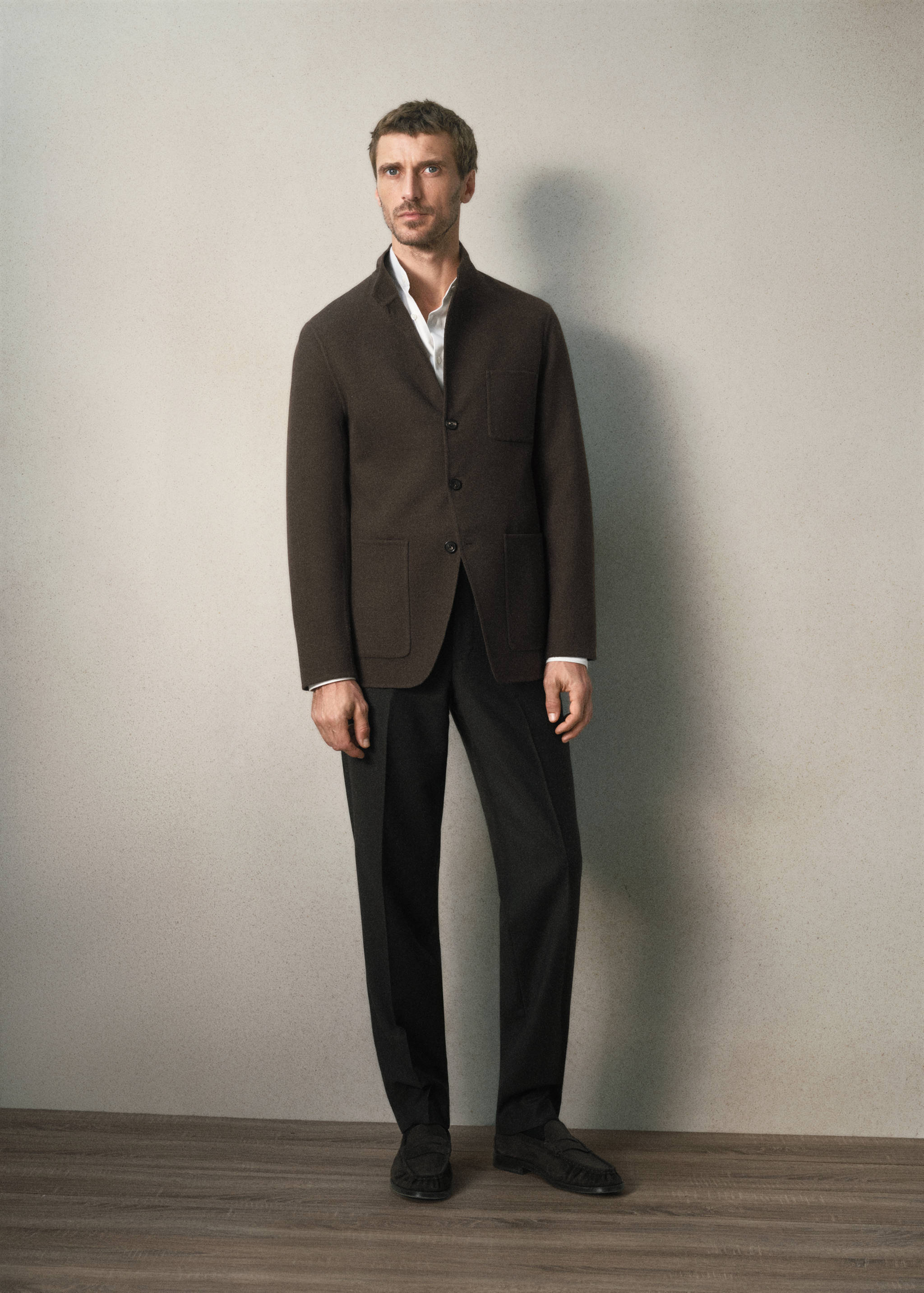 Slim fit blazer with collar strap, 100% wool - General plane