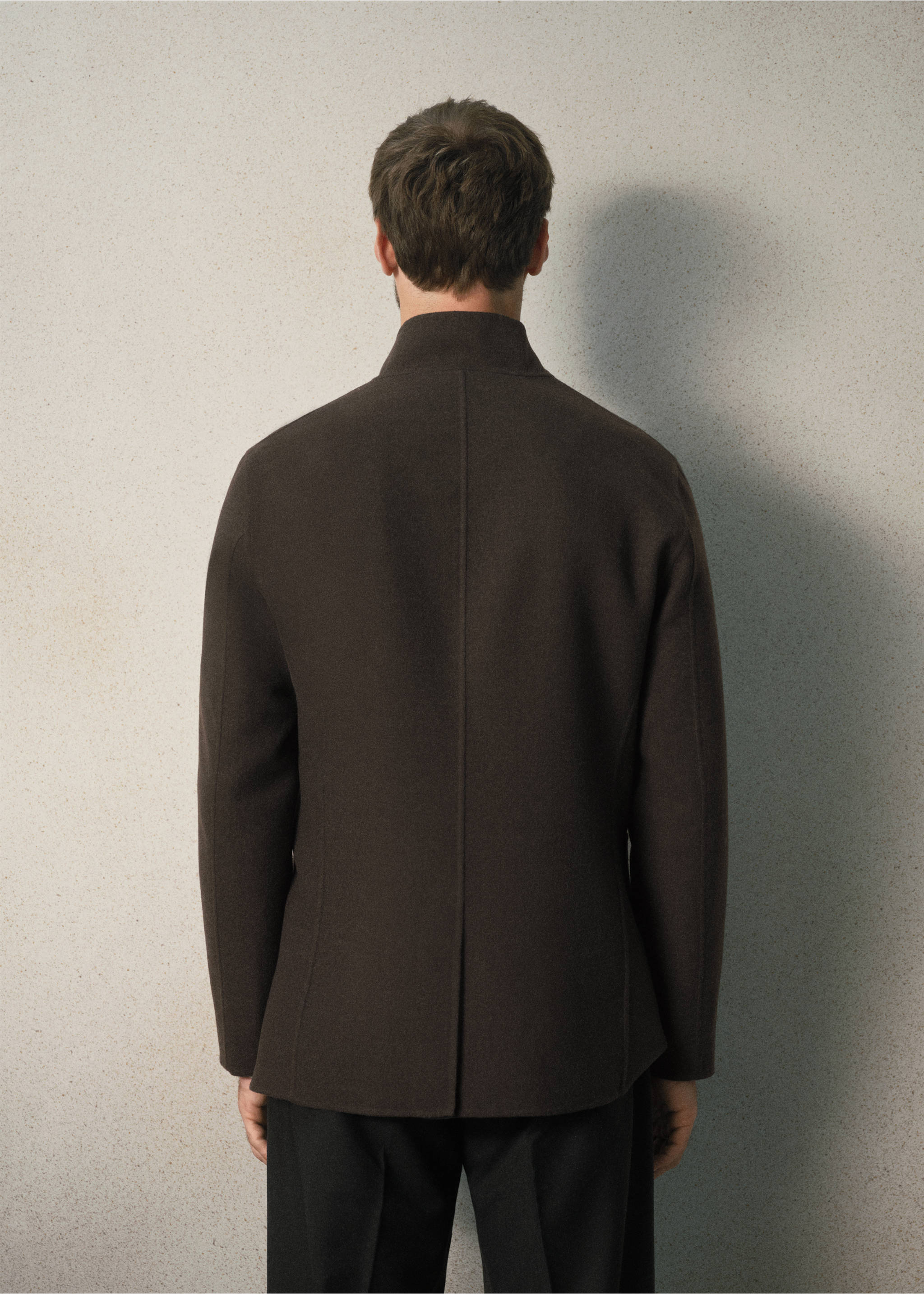 Slim fit blazer with collar strap, 100% wool - Reverse of the article, Brown. Ref: 37078266-00.