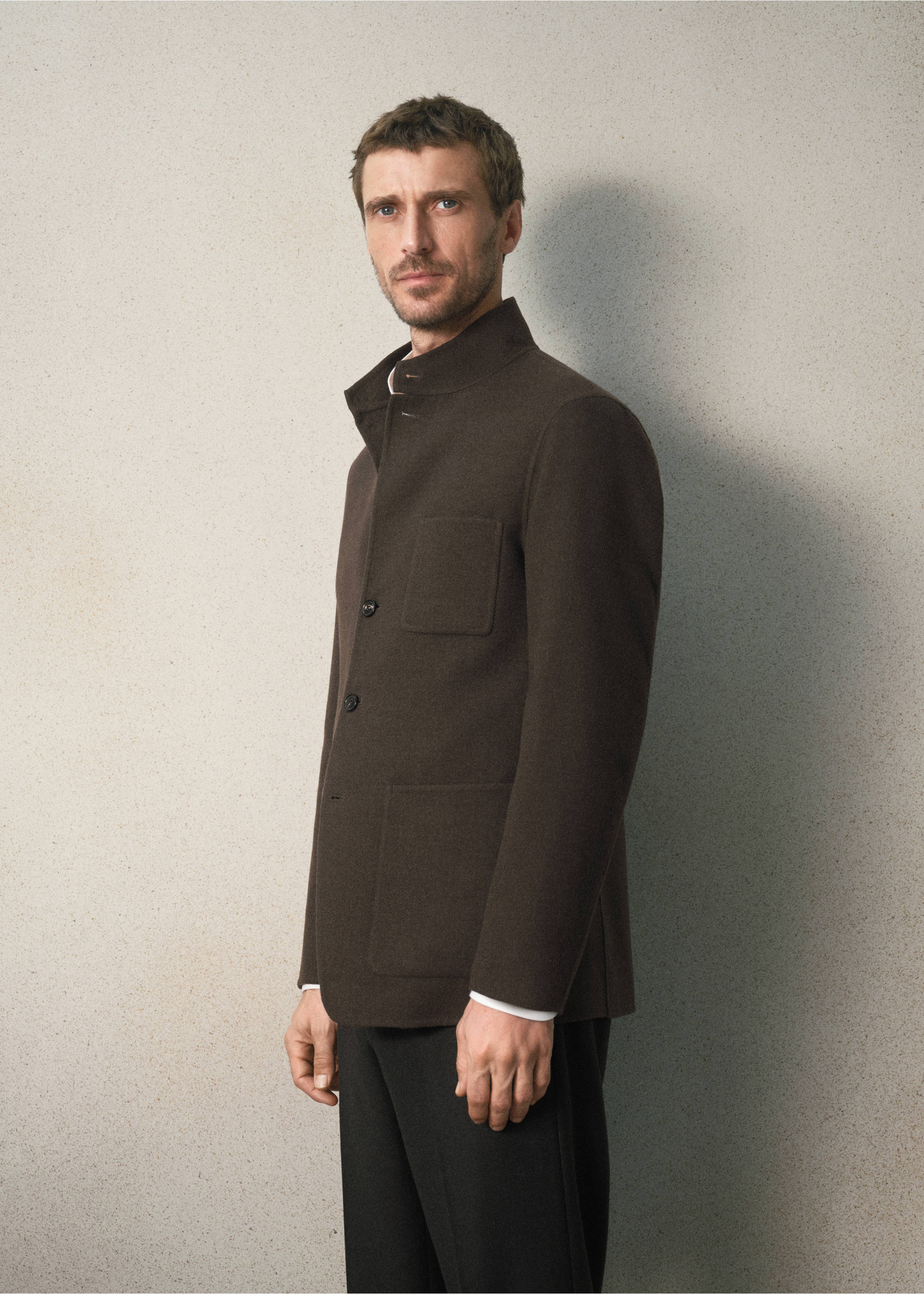 Slim fit blazer with collar strap, 100% wool - Details of the article 2, Brown. Ref: 37078266-00.