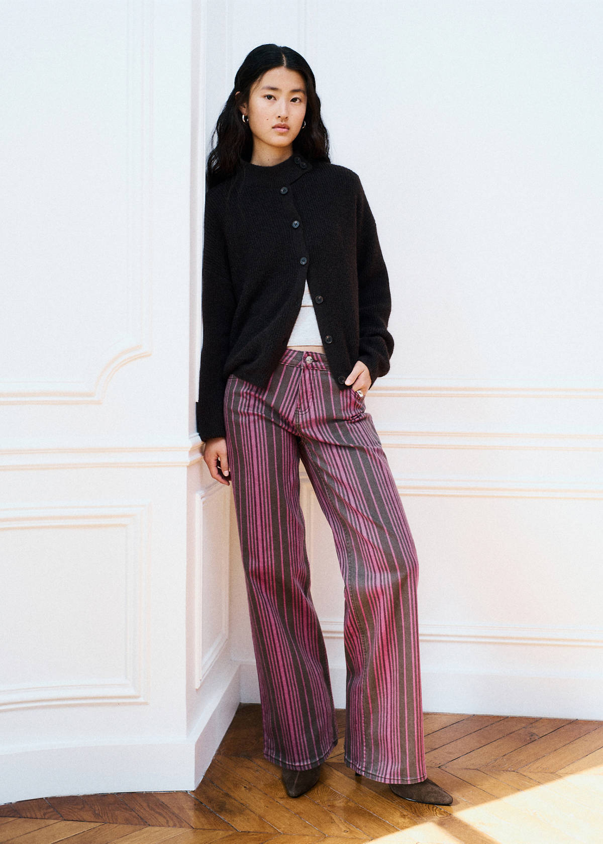 Straight-fit striped jeans — Brown