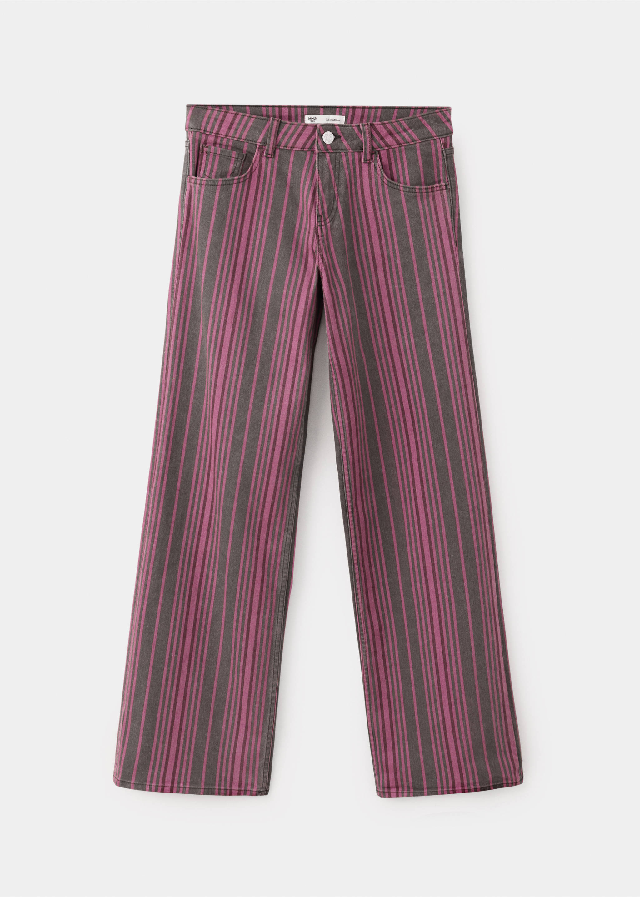 Pantalones vaqueros de rayas en color rosa y gris oscuro con diseño clásico de cinco bolsillos., Marrón. Ref: 37078274-00.