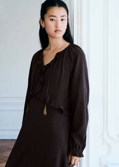 Textured ruffled dress — Brown 1