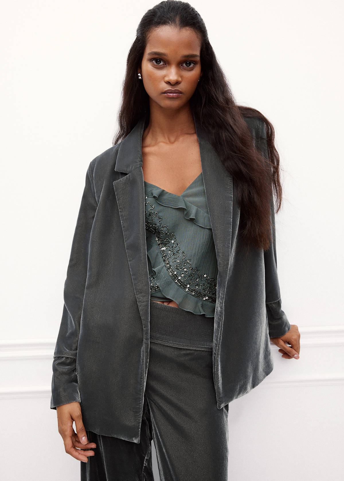 Straight velvet blazer — Dark Silver