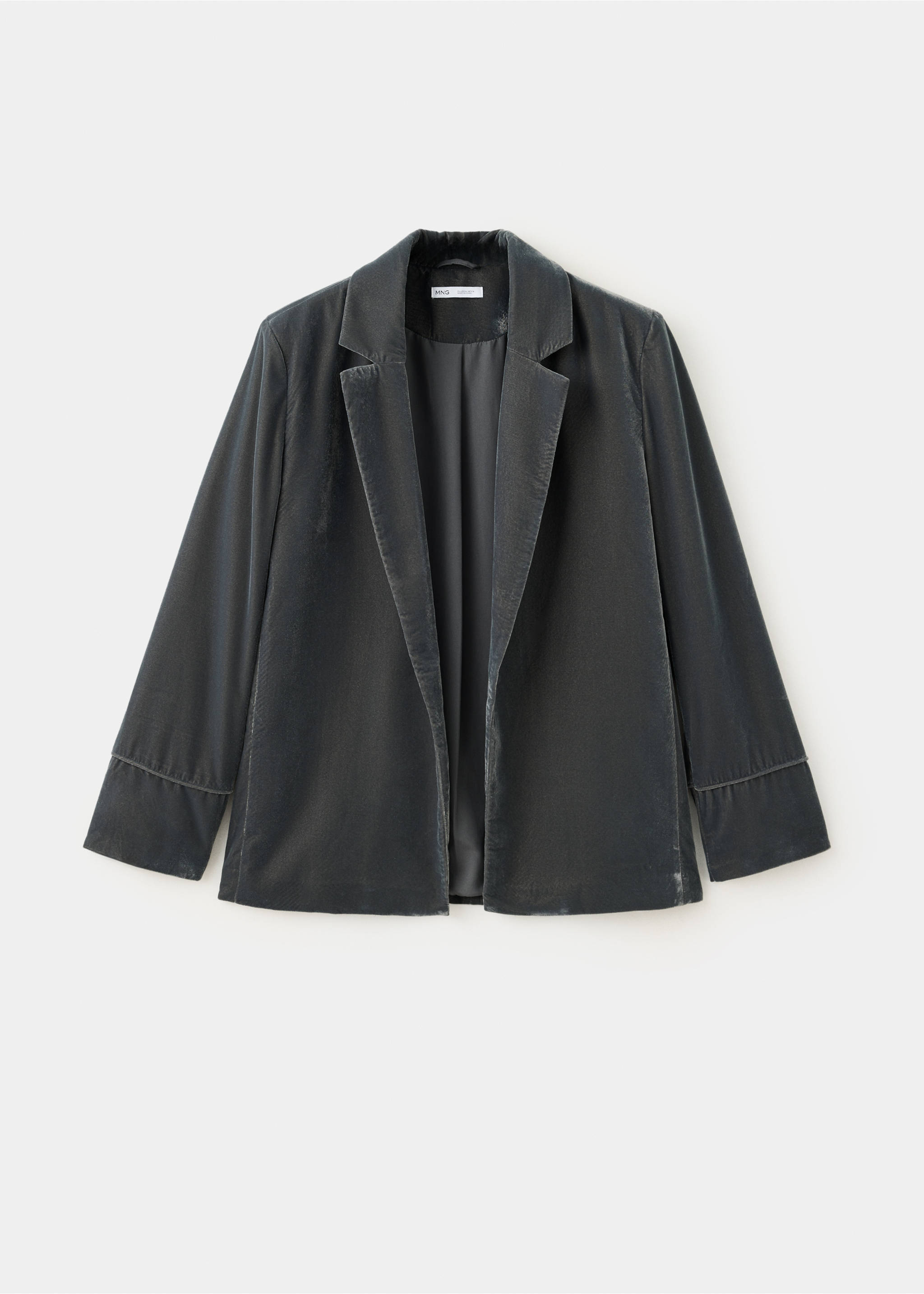 Chaqueta de terciopelo en gris oscuro con solapas de muesca y manga larga., Plata oscura. Ref: 37078279-00.