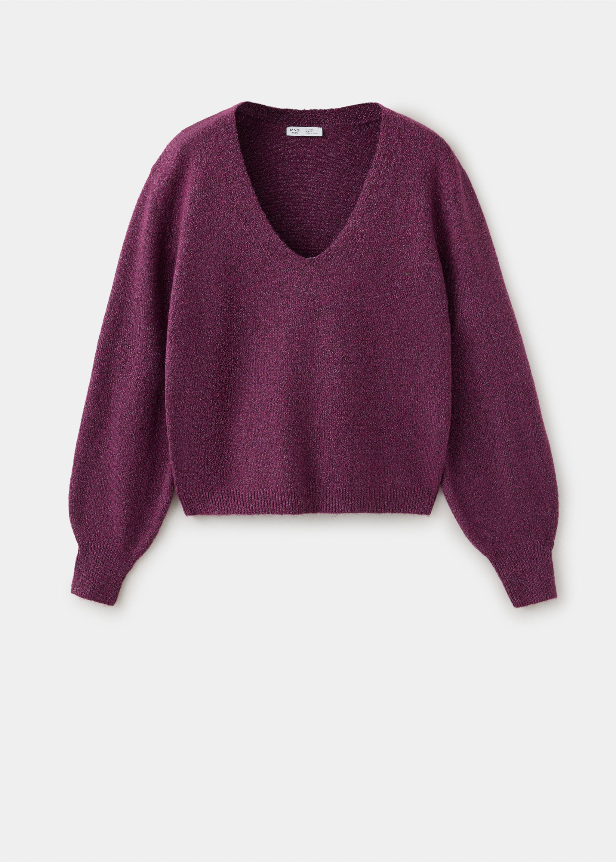 Dark plum jersey sweater with a V-neckline., Fuchsia. Ref: 37078280-00.