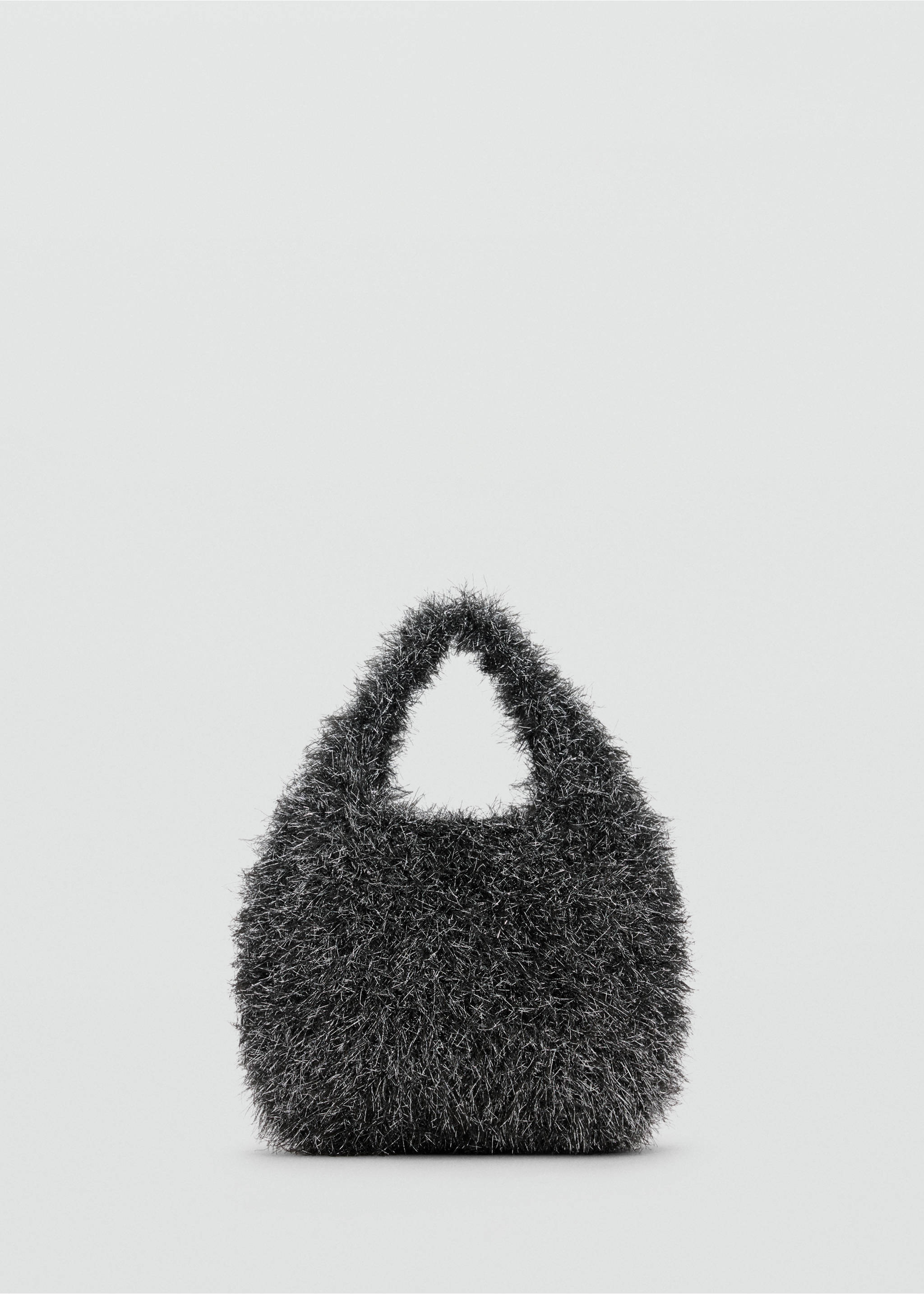 Minibolso texturizado en negro y plateado con asa de mano integrada., Plata. Ref: 37078282-00.