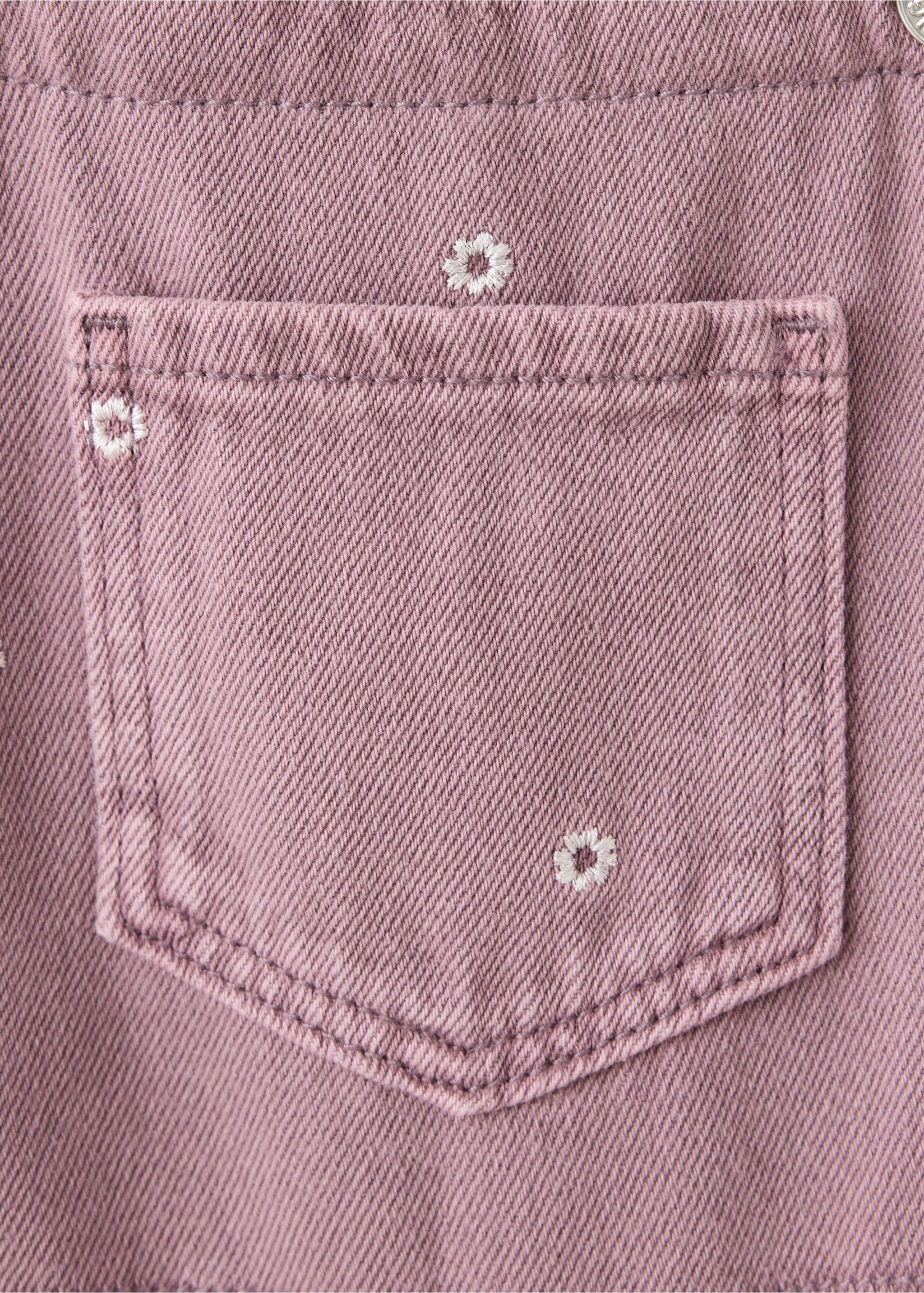 Mauve pink denim dungaree detail with embroidered flowers., Lilac. Ref: 37078285-00.