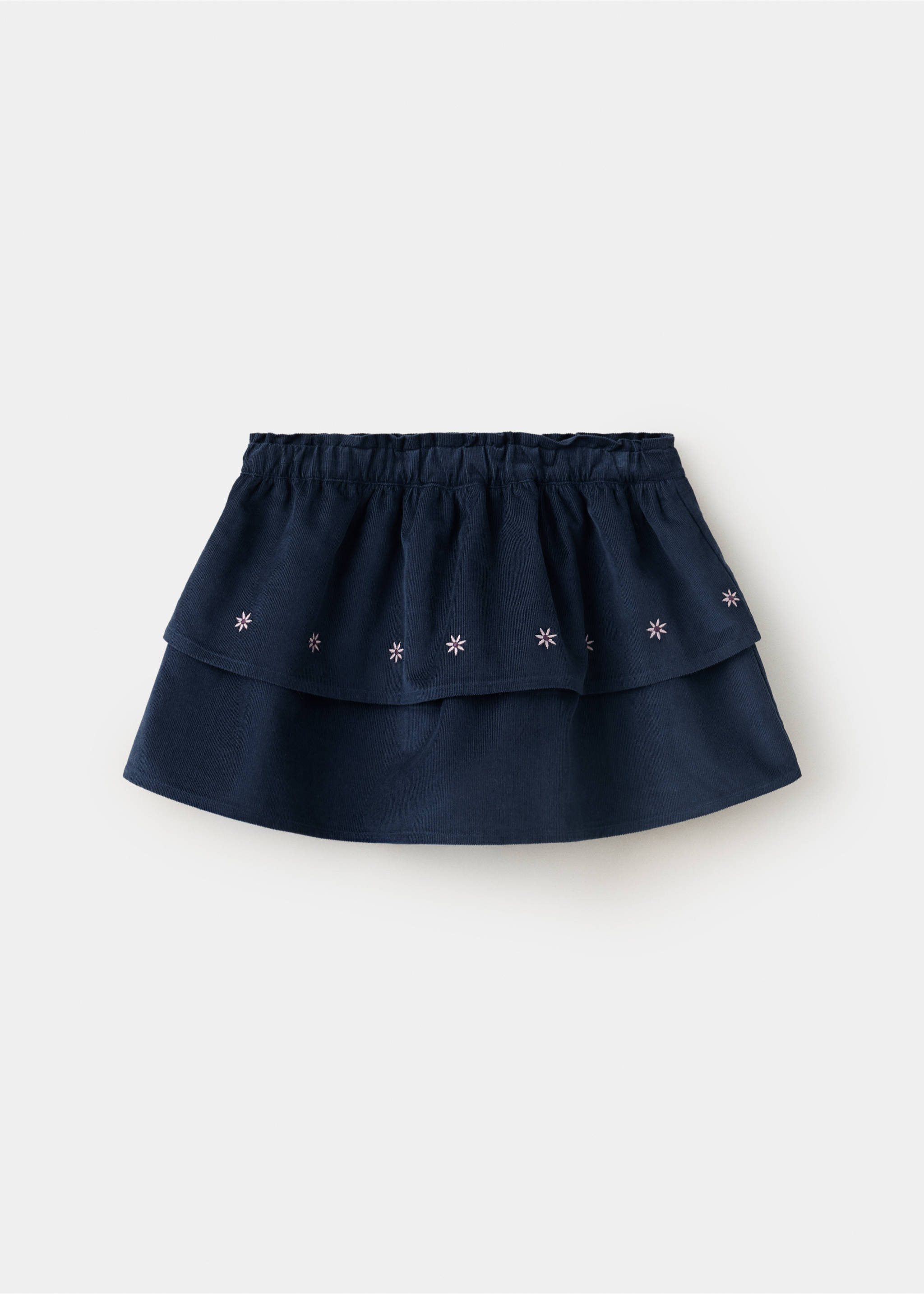 Dark blue tiered skirt with embroidered floral details and an elasticated waistband., Navy. Ref: 37078286-00.